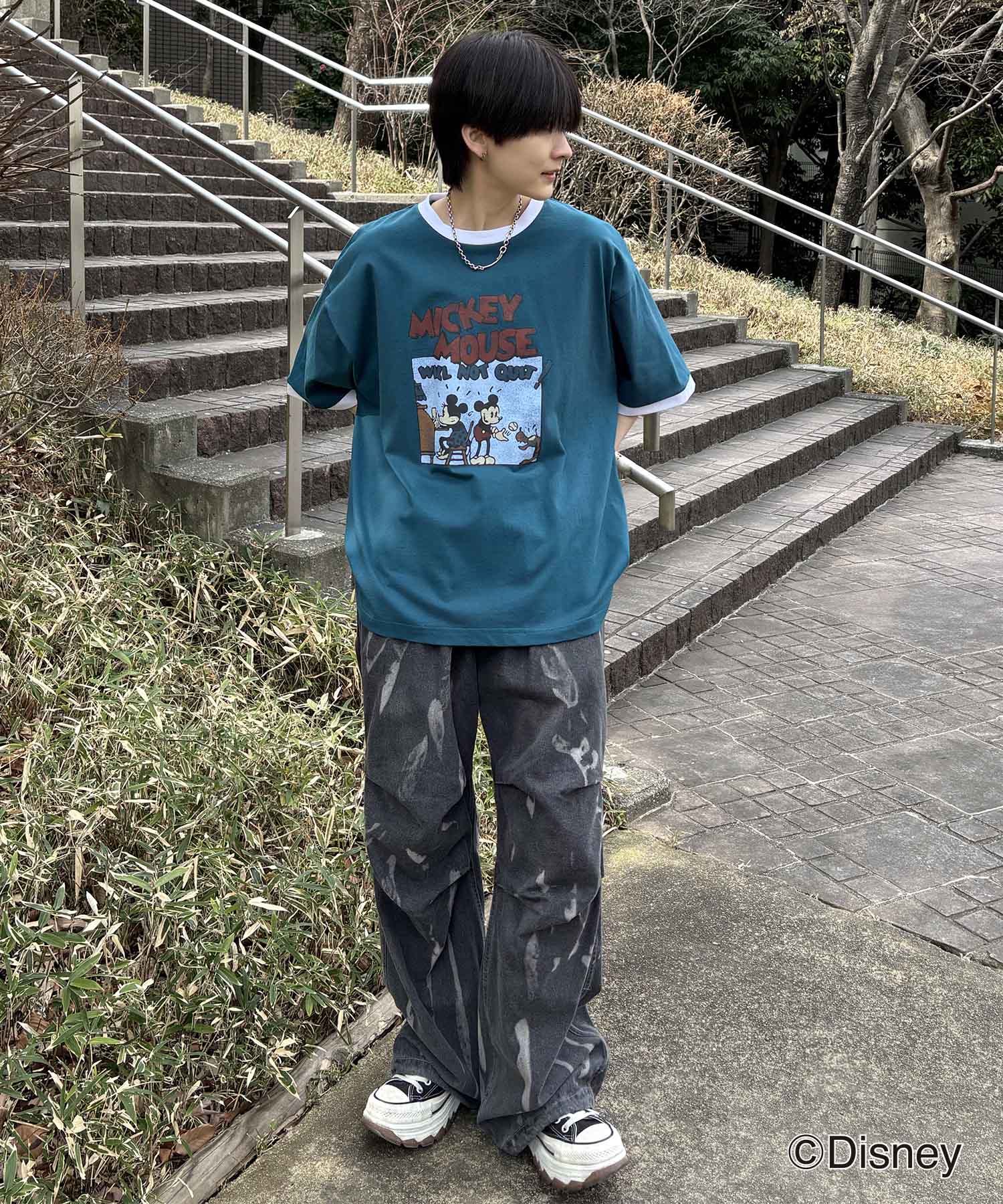25SS Disney ヴィンテージライクプリント ミッキー リンガー半袖Tシャツ