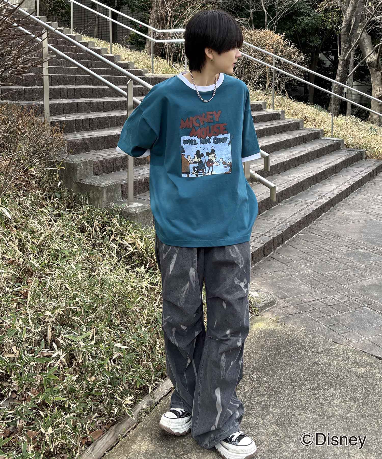 25SS Disney ヴィンテージライクプリント ミッキー リンガー半袖Tシャツ