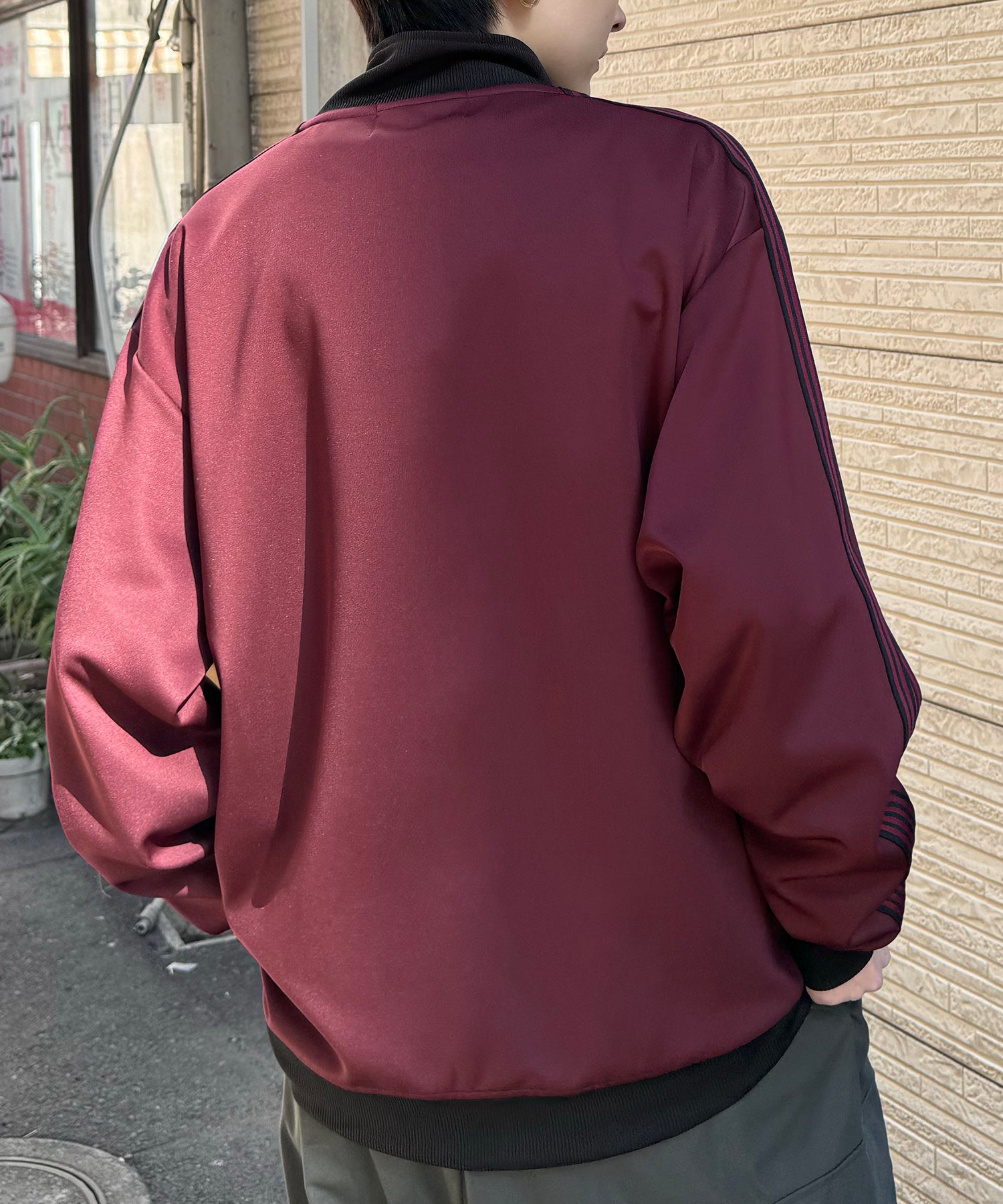 新色追加【セットアップ対応】WEB限定 ビッグシルエット ワンポイント刺繍 袖ラインジャージ トラックジャケット