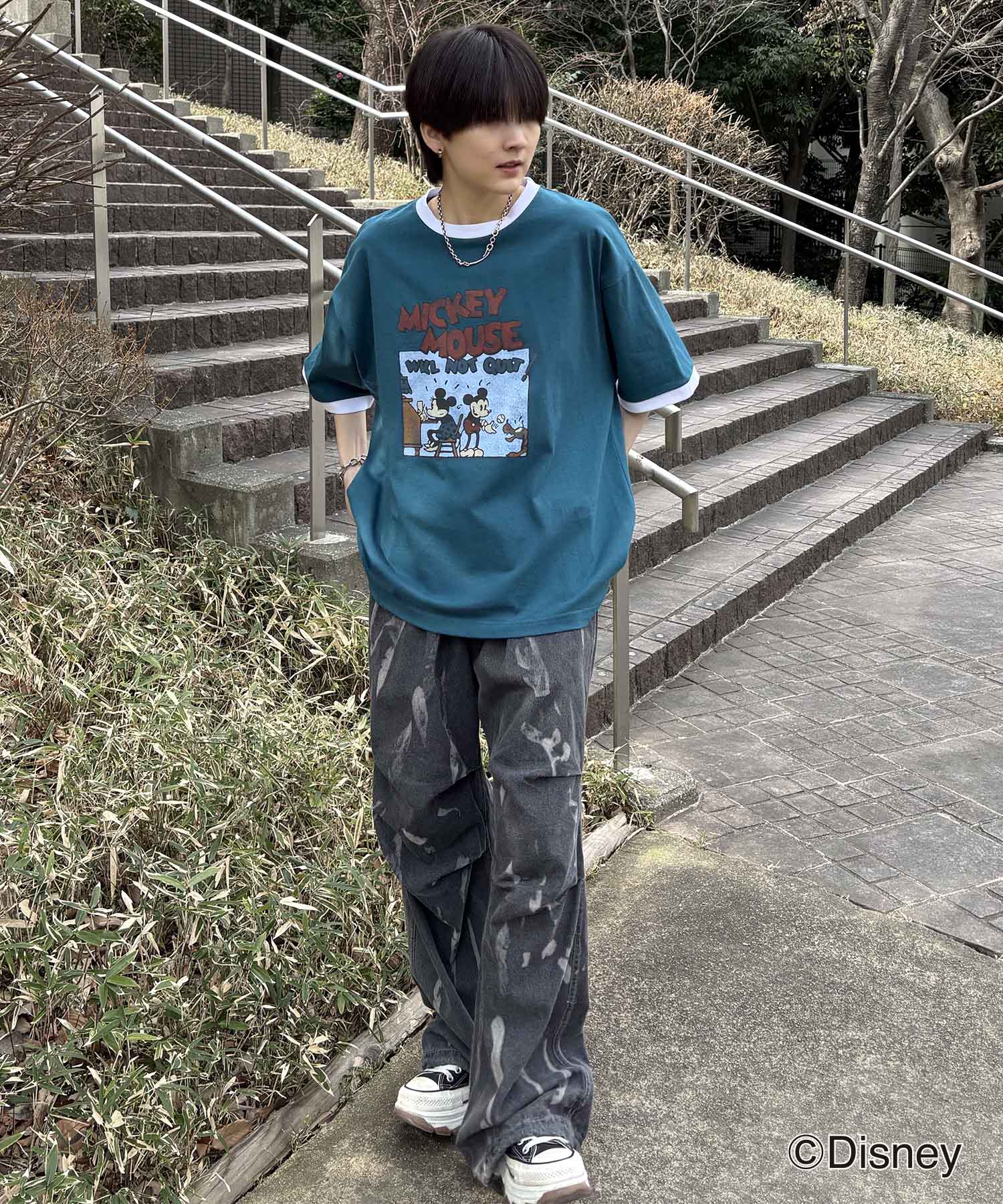 25SS Disney ヴィンテージライクプリント ミッキー リンガー半袖Tシャツ