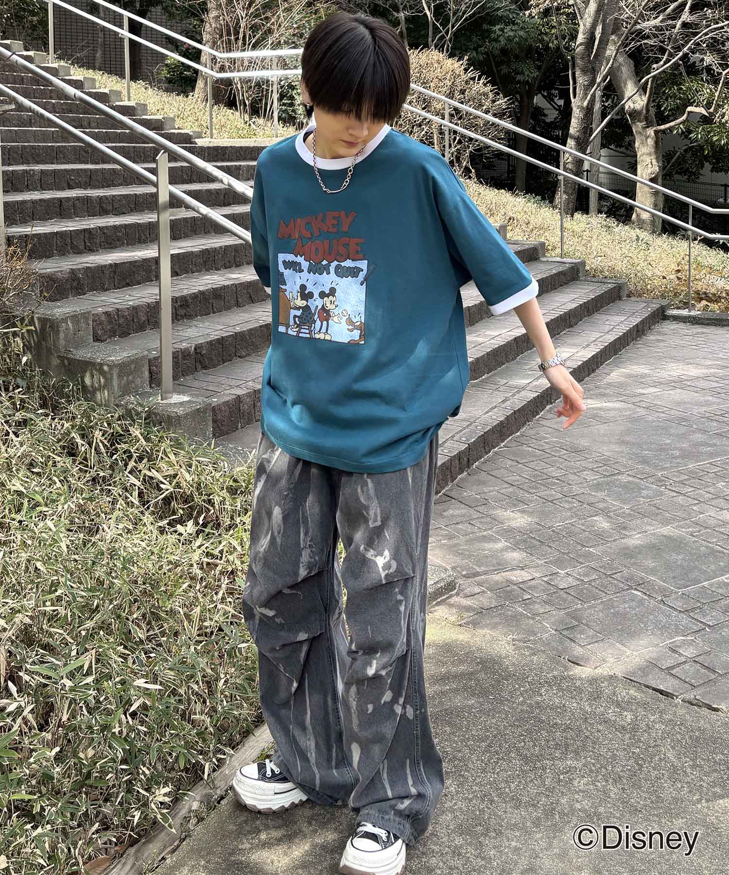 25SS Disney ヴィンテージライクプリント ミッキー リンガー半袖Tシャツ