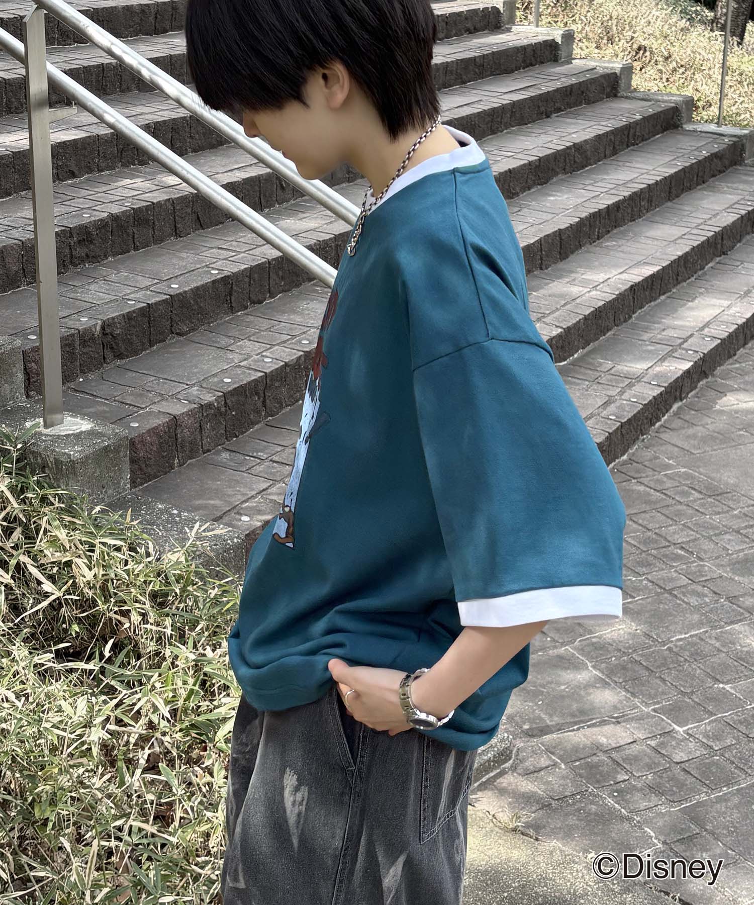 25SS Disney ヴィンテージライクプリント ミッキー リンガー半袖Tシャツ