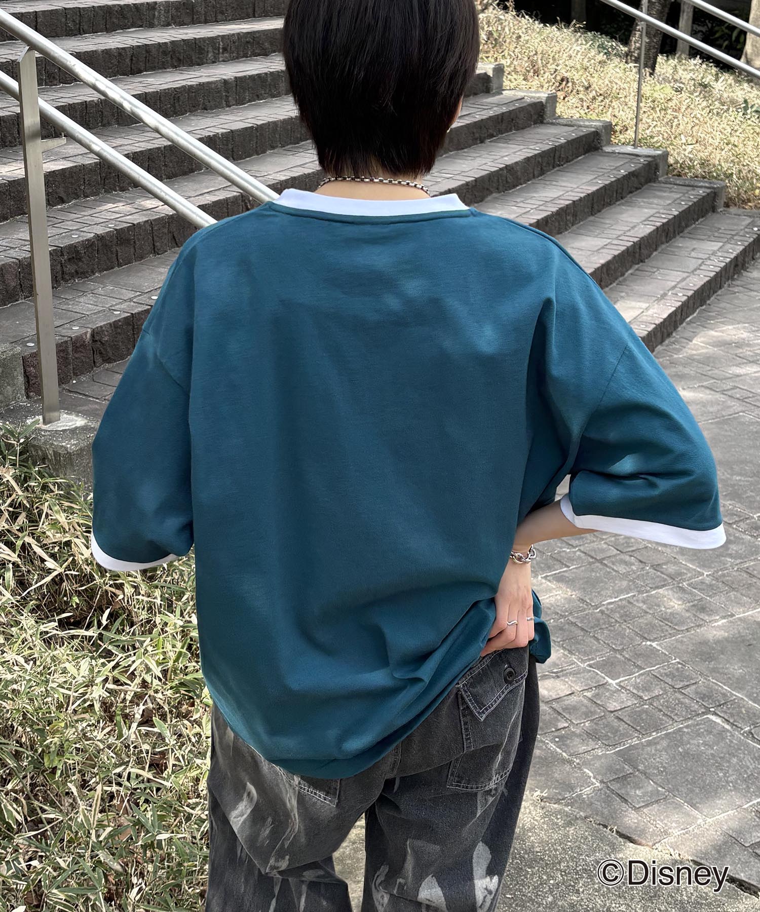 25SS Disney ヴィンテージライクプリント ミッキー リンガー半袖Tシャツ