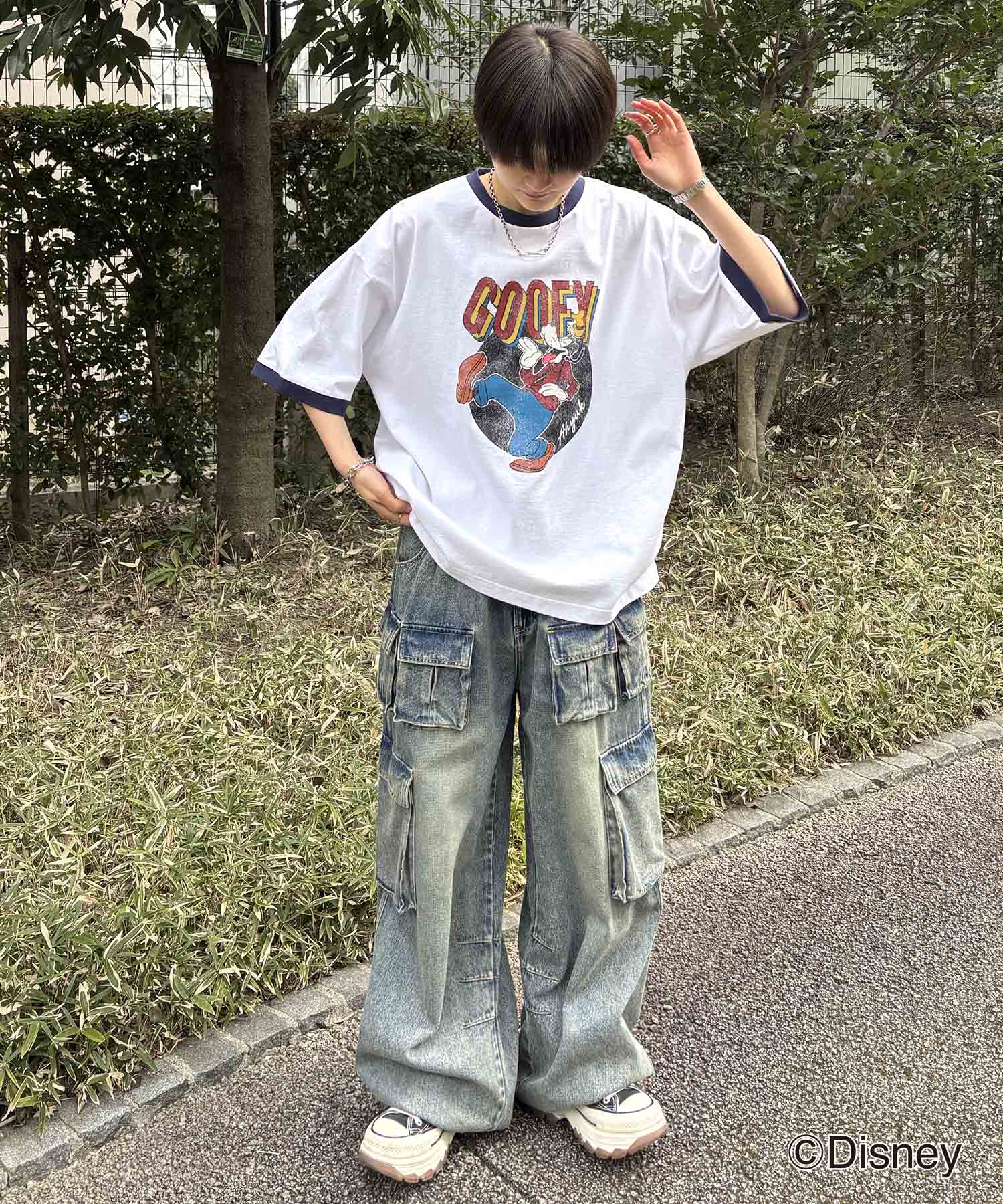 25SS Disney ヴィンテージライクプリント グーフィー リンガー半袖Tシャツ