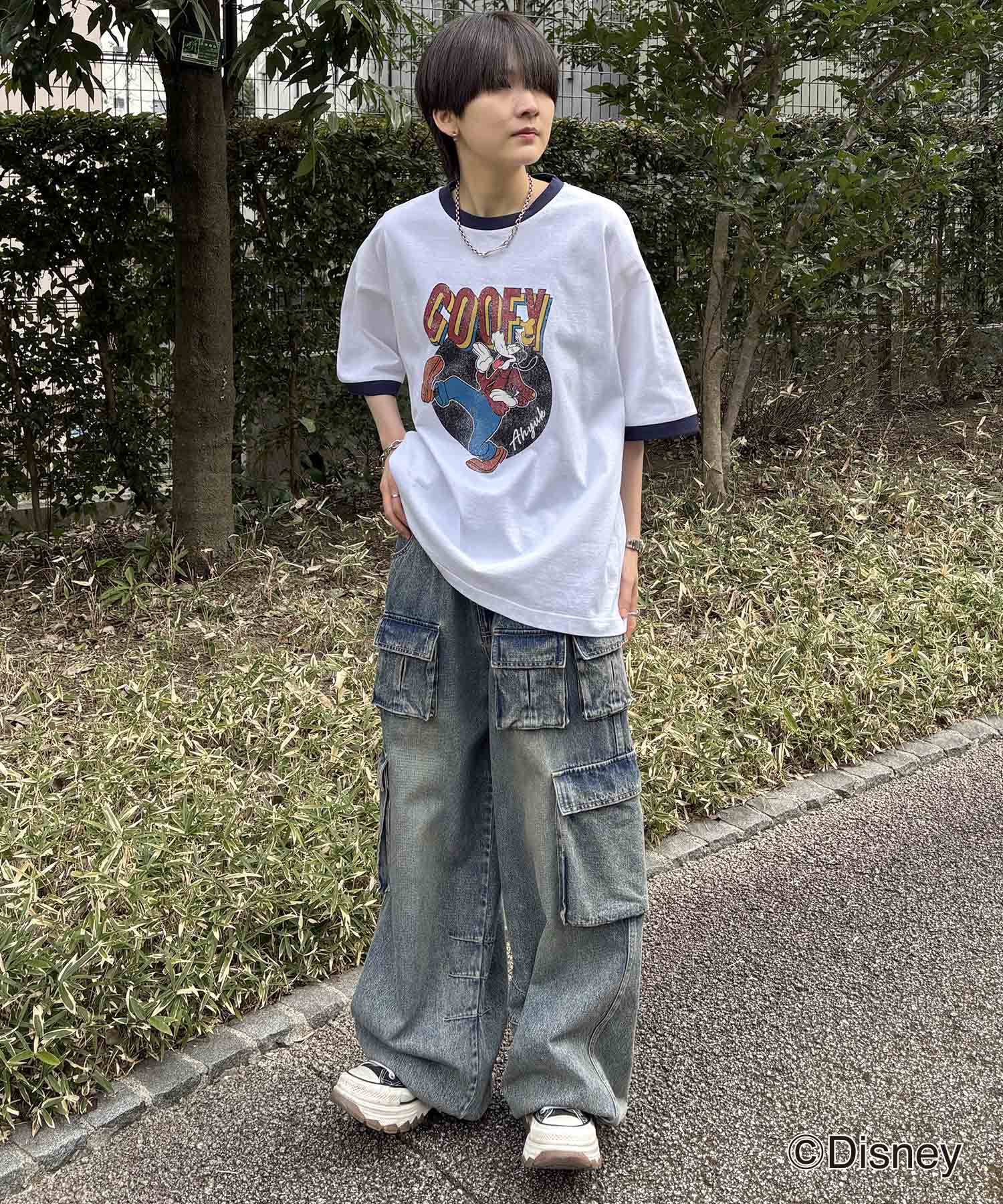 25SS Disney ヴィンテージライクプリント グーフィー リンガー半袖Tシャツ