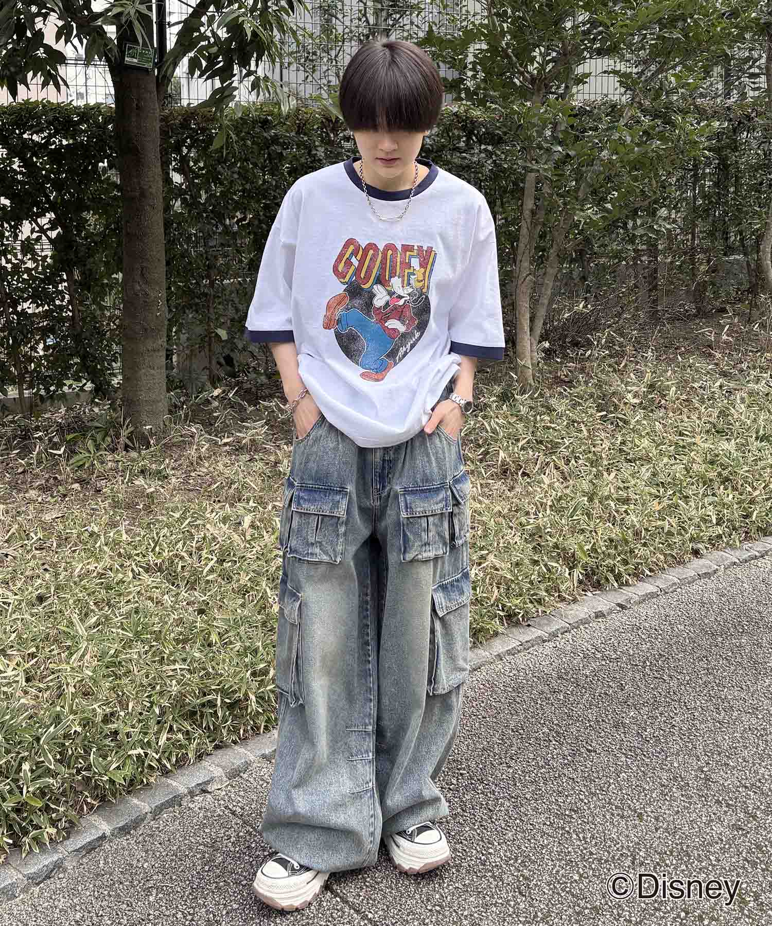 25SS Disney ヴィンテージライクプリント グーフィー リンガー半袖Tシャツ
