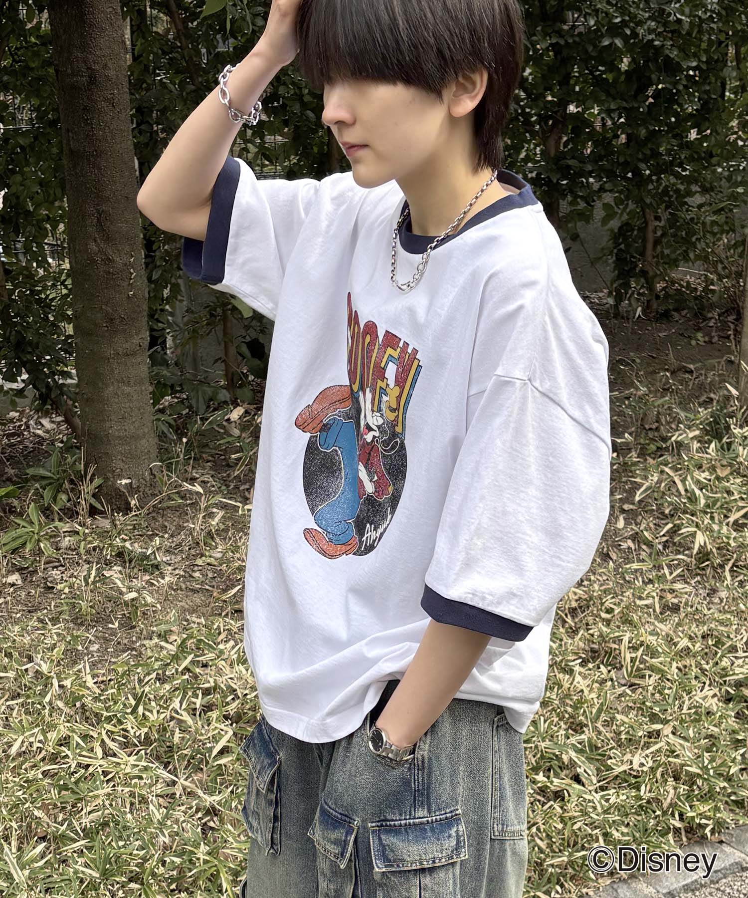 25SS Disney ヴィンテージライクプリント グーフィー リンガー半袖Tシャツ