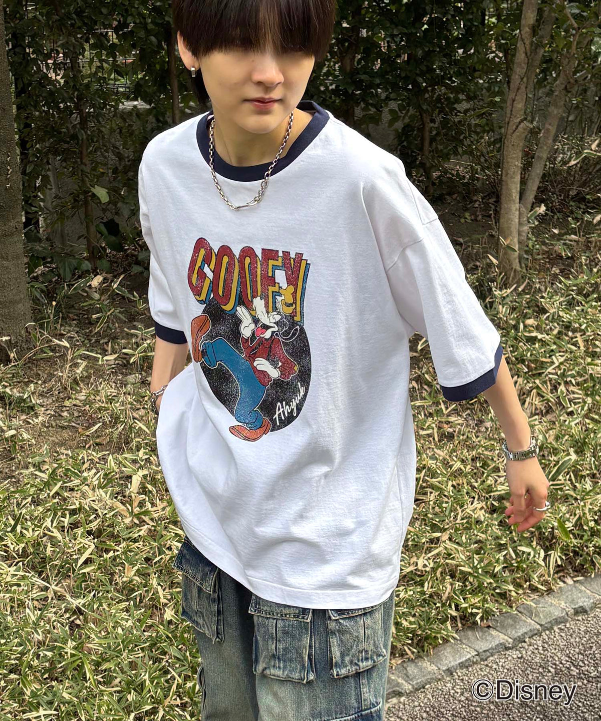 25SS Disney ヴィンテージライクプリント グーフィー リンガー半袖Tシャツ