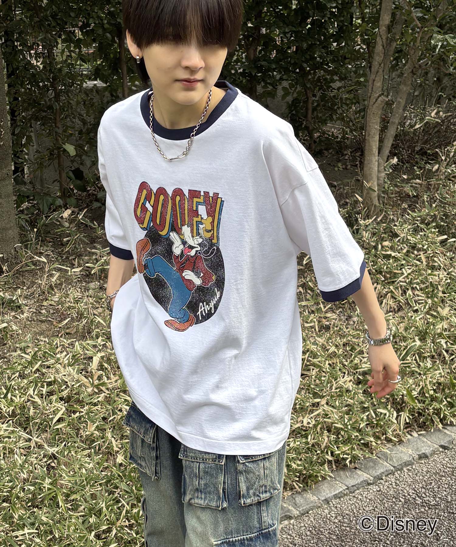 25SS Disney ヴィンテージライクプリント グーフィー リンガー半袖Tシャツ