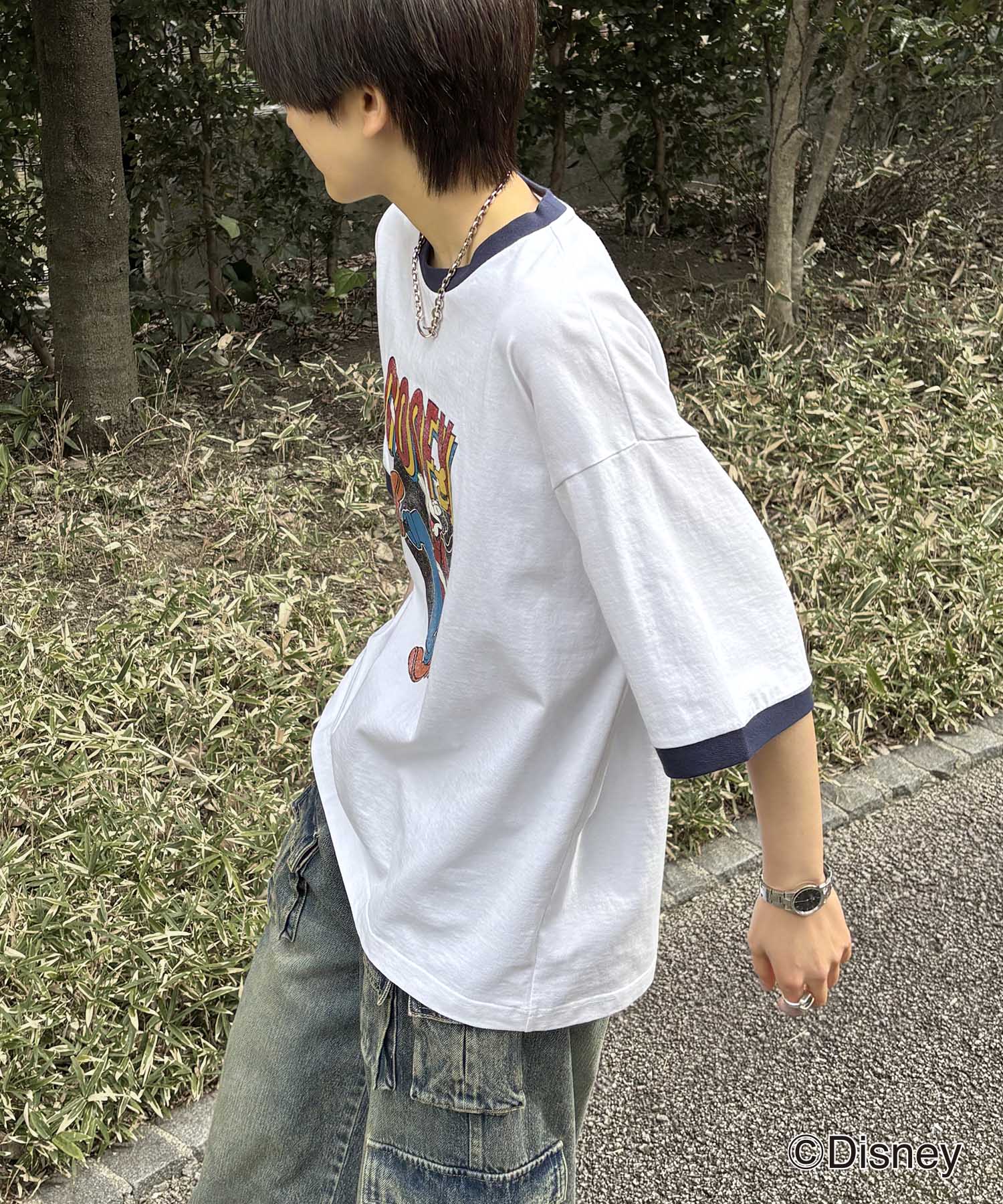 25SS Disney ヴィンテージライクプリント グーフィー リンガー半袖Tシャツ
