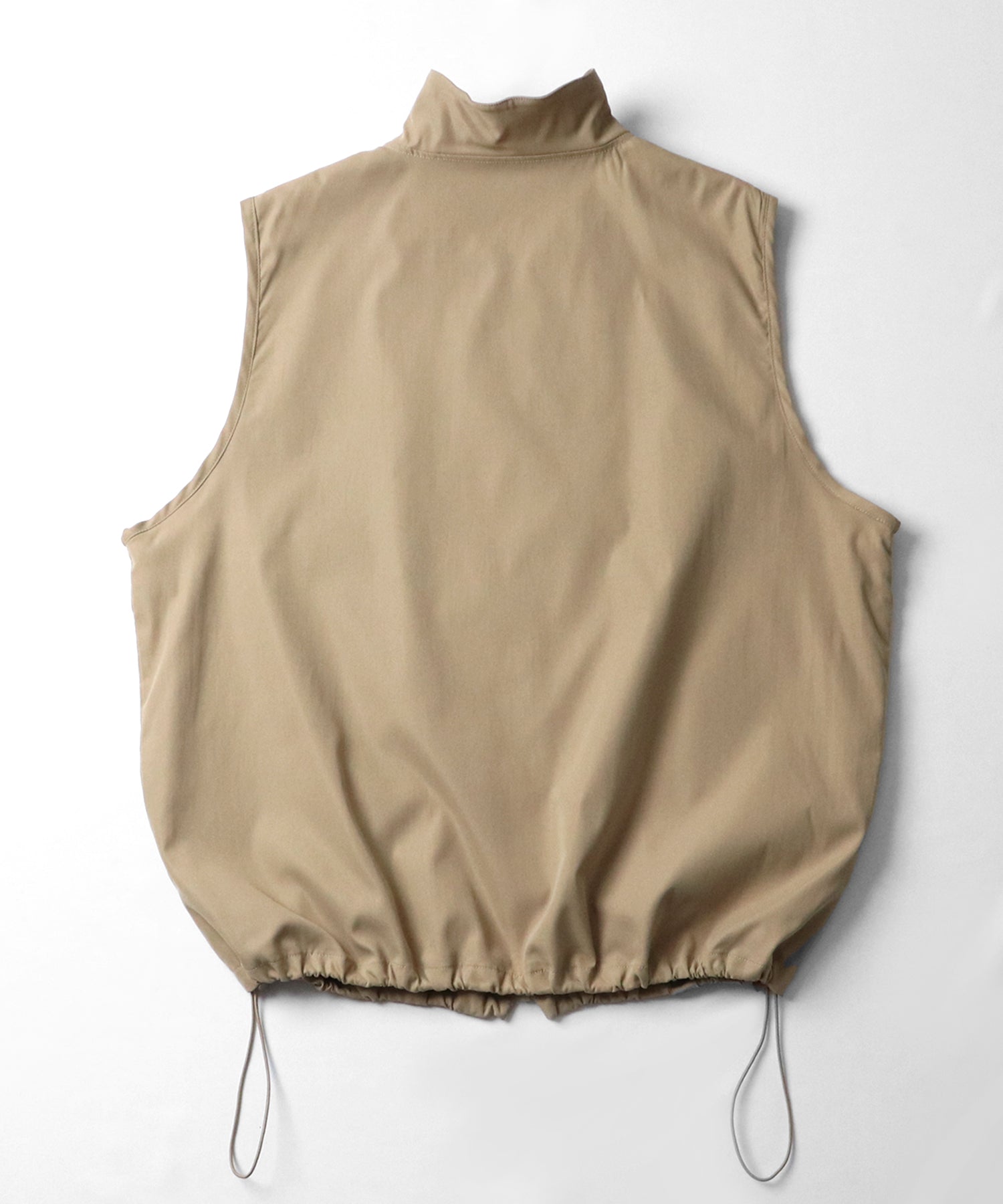 セットアップ対応 スタンドネック 裾ひもドロスト フルジップナイロンテックベスト
