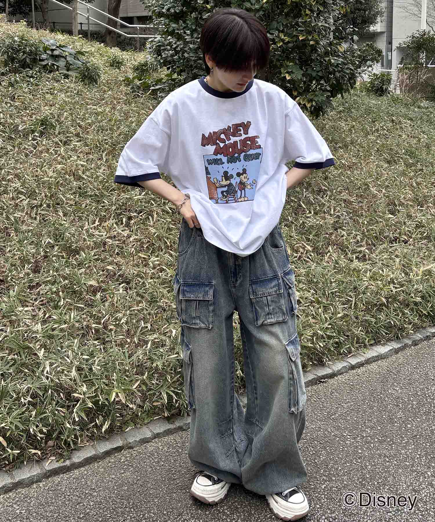 25SS Disney ヴィンテージライクプリント ミッキー リンガー半袖Tシャツ