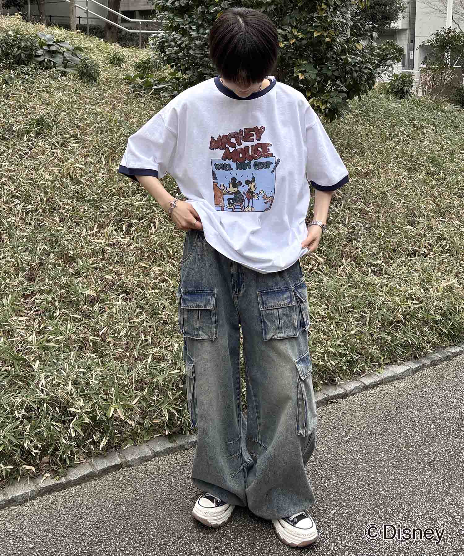 25SS Disney ヴィンテージライクプリント ミッキー リンガー半袖Tシャツ