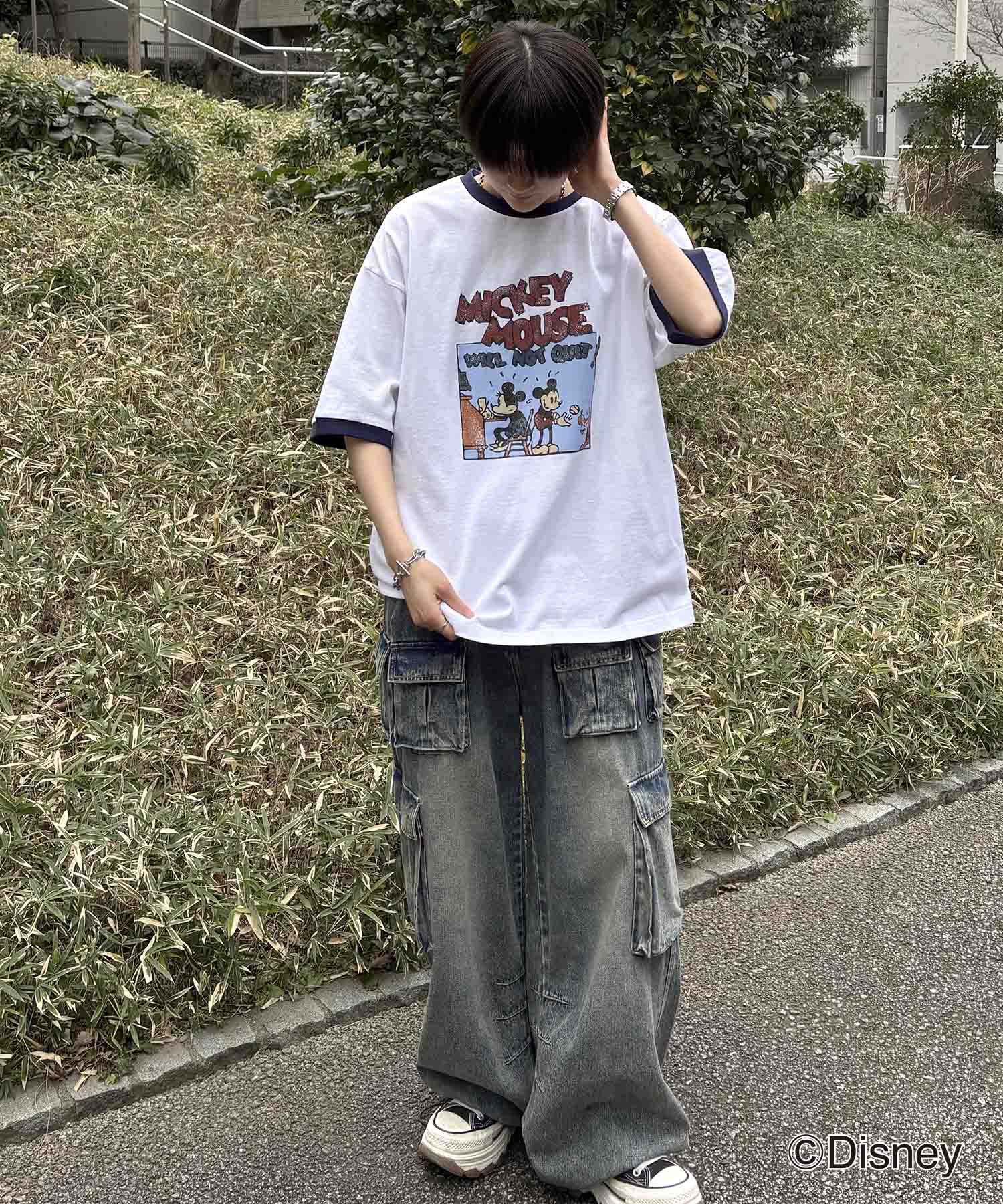 25SS Disney ヴィンテージライクプリント ミッキー リンガー半袖Tシャツ