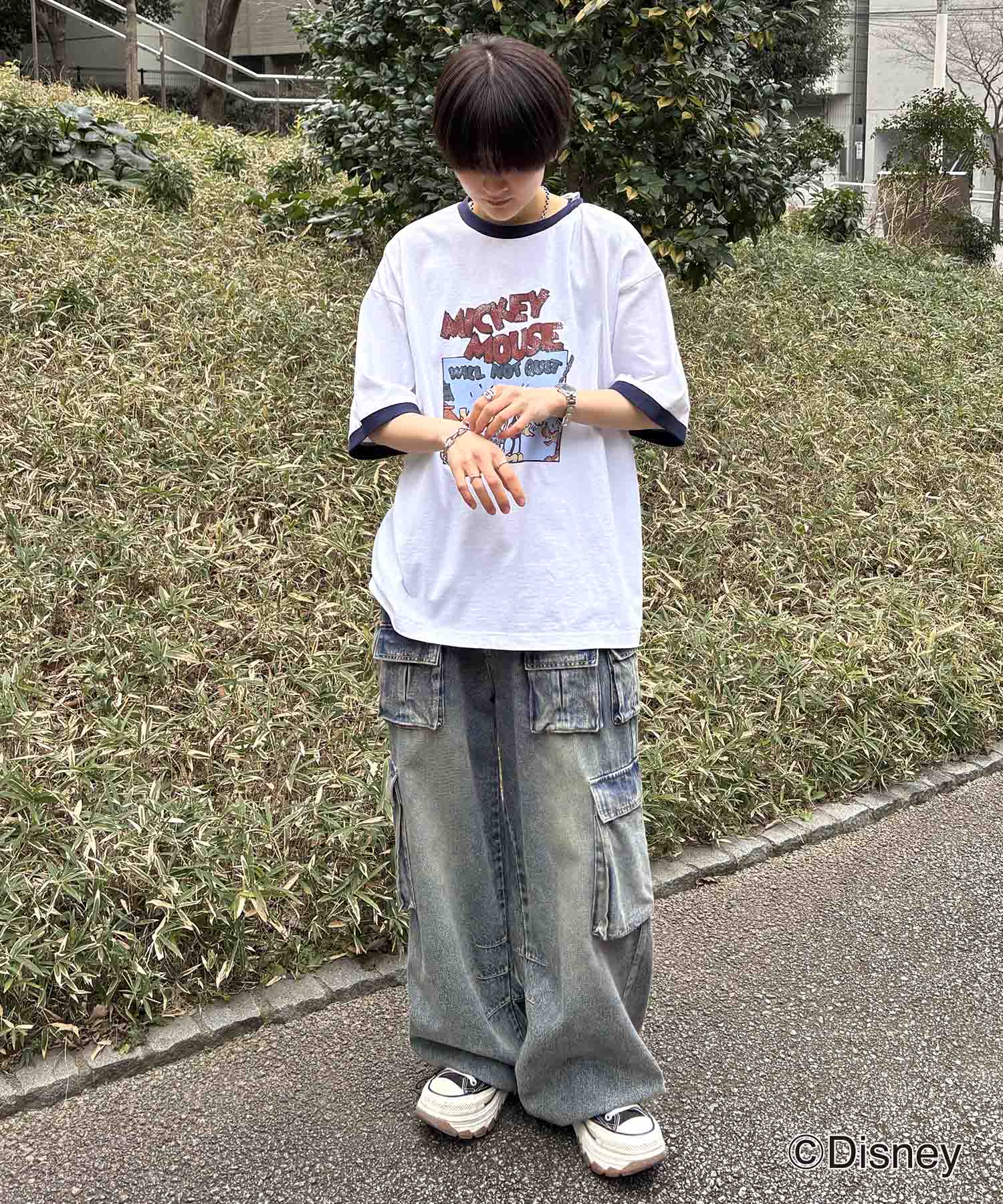 25SS Disney ヴィンテージライクプリント ミッキー リンガー半袖Tシャツ