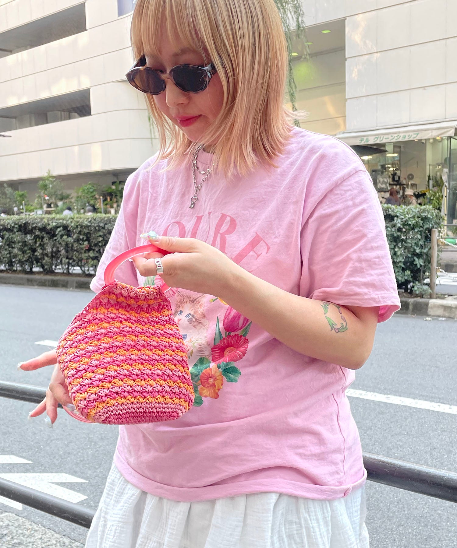 25SS 【Soure】キャットフラワー フロントプリント 半袖Tシャツ