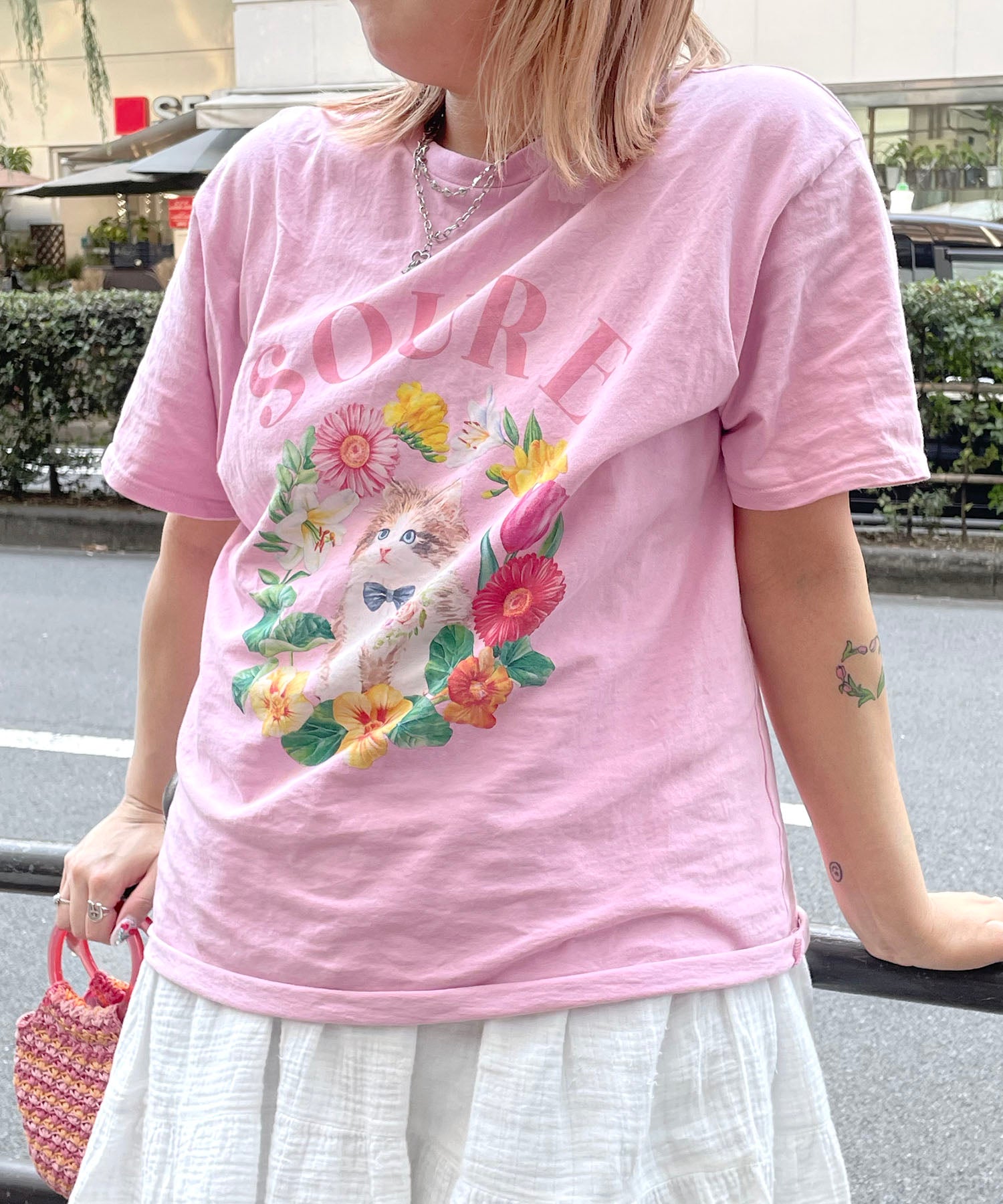 25SS 【Soure】キャットフラワー フロントプリント 半袖Tシャツ