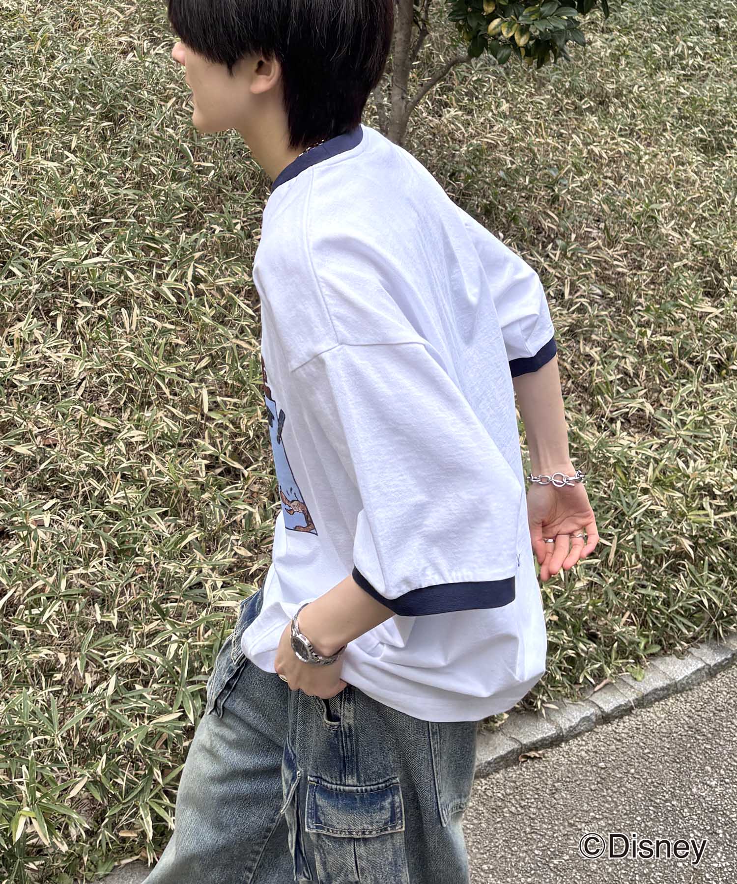 25SS Disney ヴィンテージライクプリント ミッキー リンガー半袖Tシャツ