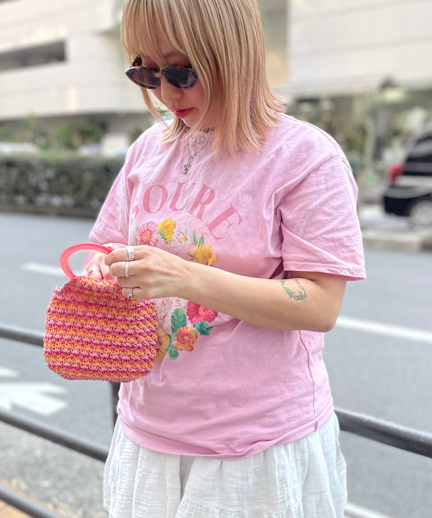 25SS 【Soure】キャットフラワー フロントプリント 半袖Tシャツ