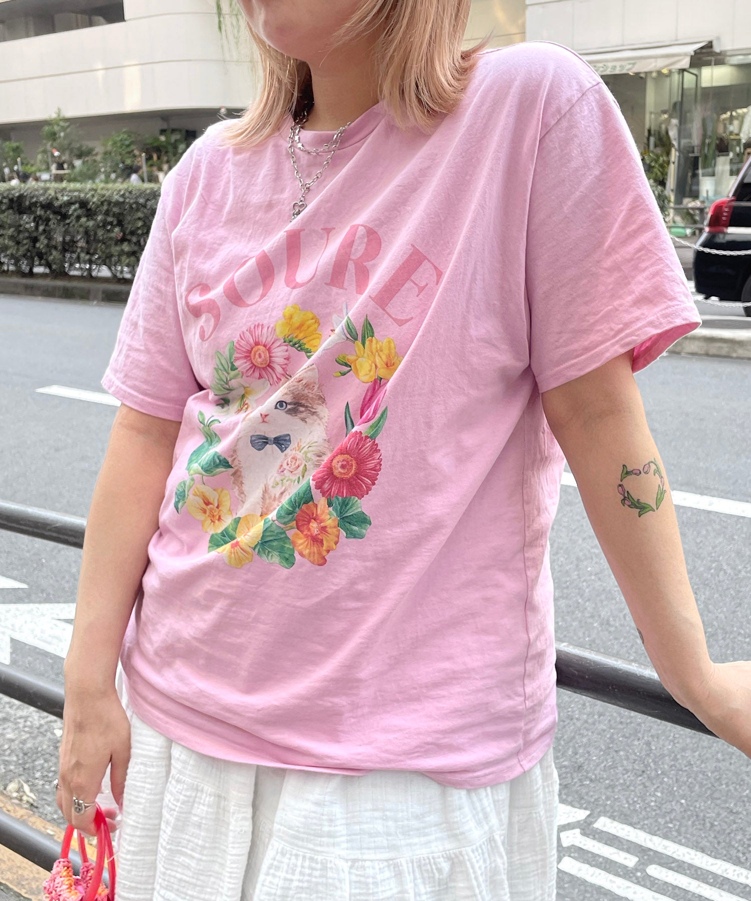 25SS 【Soure】キャットフラワー フロントプリント 半袖Tシャツ