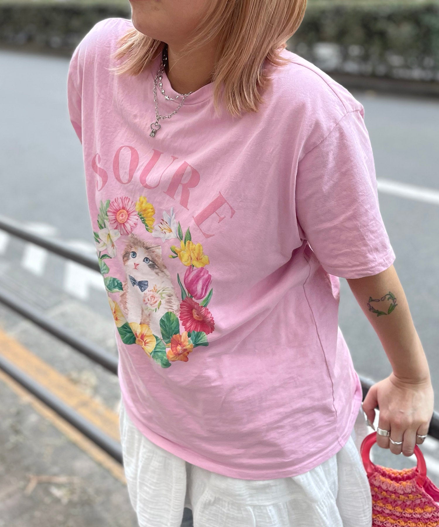 25SS 【Soure】キャットフラワー フロントプリント 半袖Tシャツ