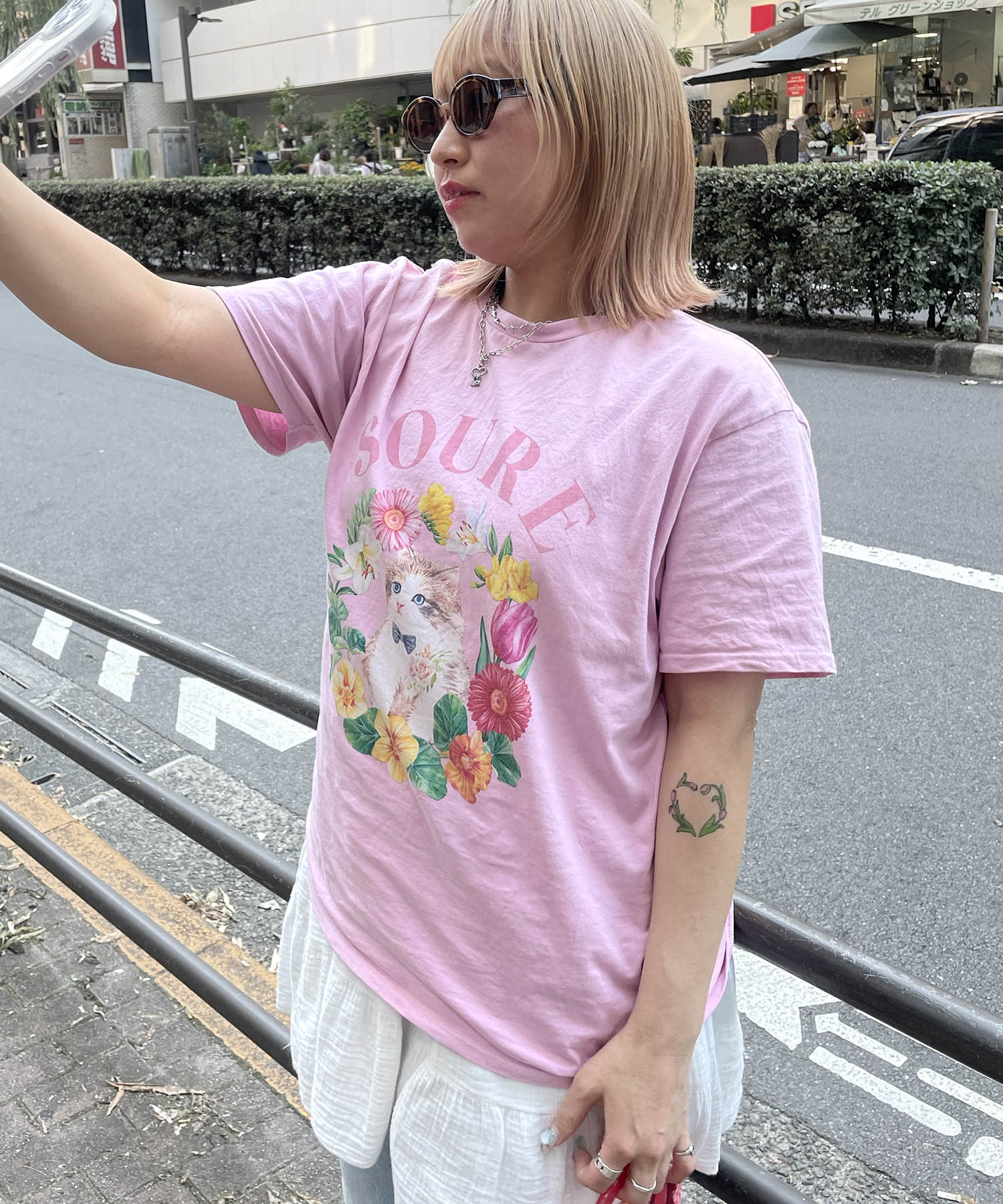 25SS 【Soure】キャットフラワー フロントプリント 半袖Tシャツ