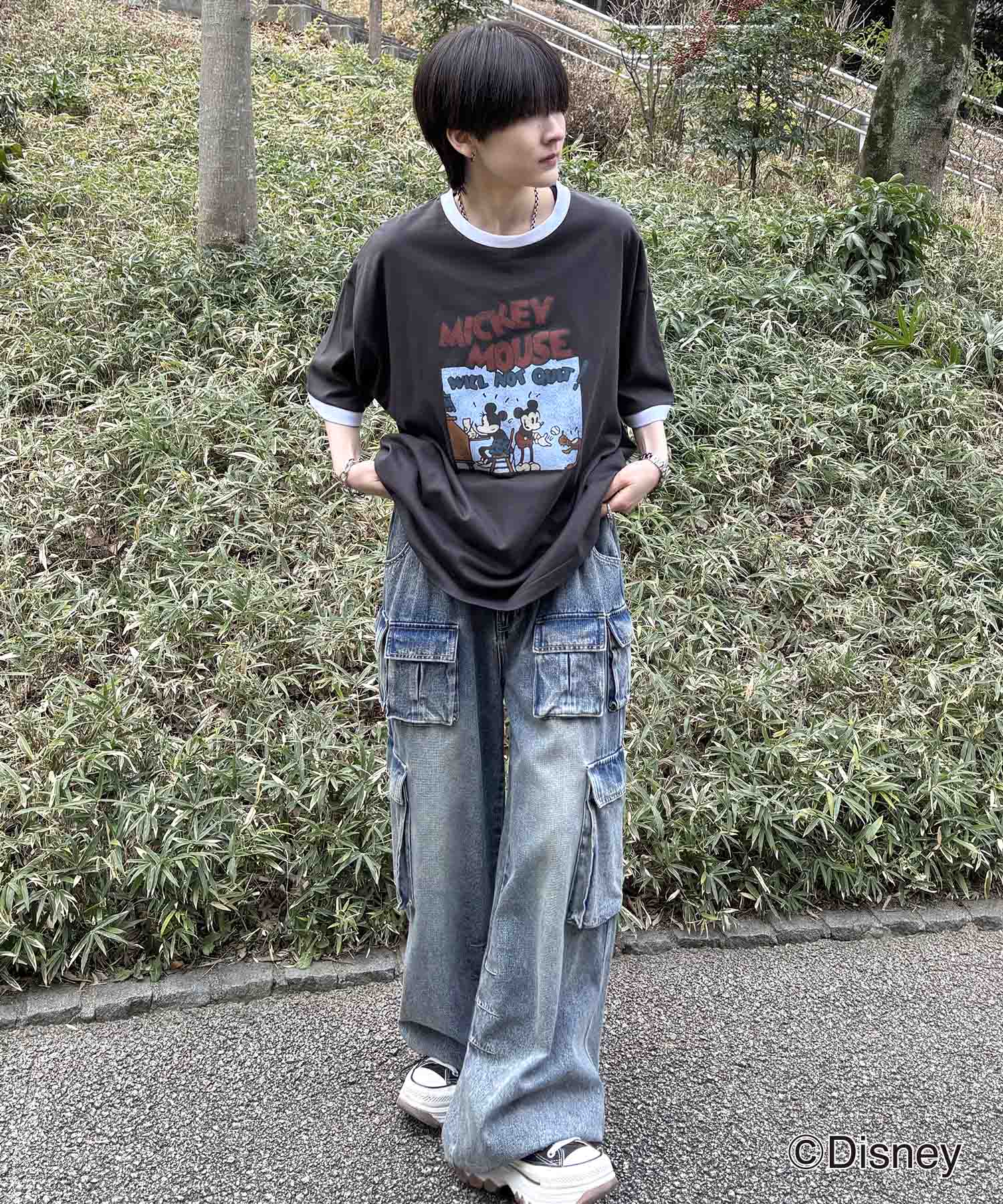 25SS Disney ヴィンテージライクプリント ミッキー リンガー半袖Tシャツ