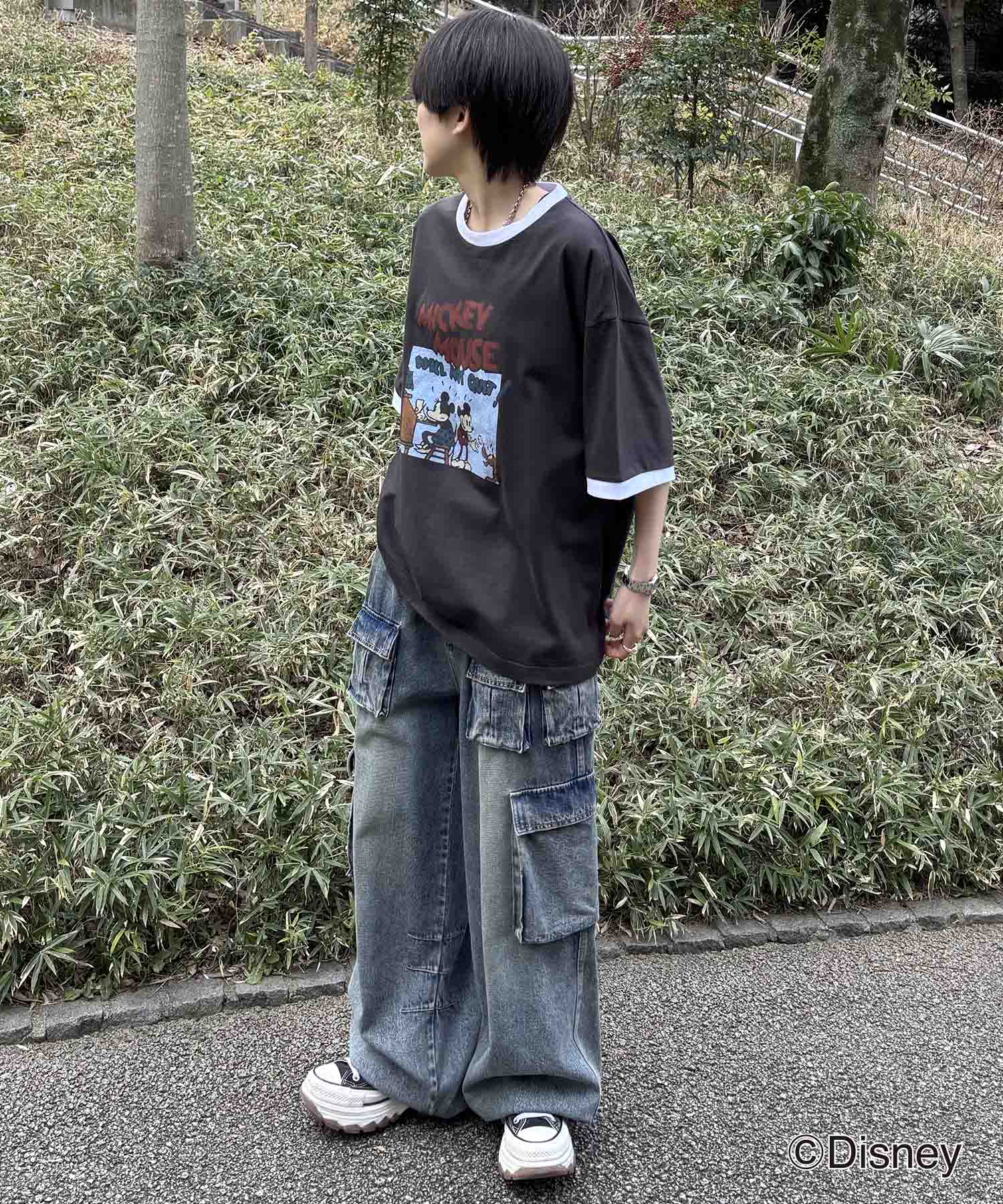 25SS Disney ヴィンテージライクプリント ミッキー リンガー半袖Tシャツ