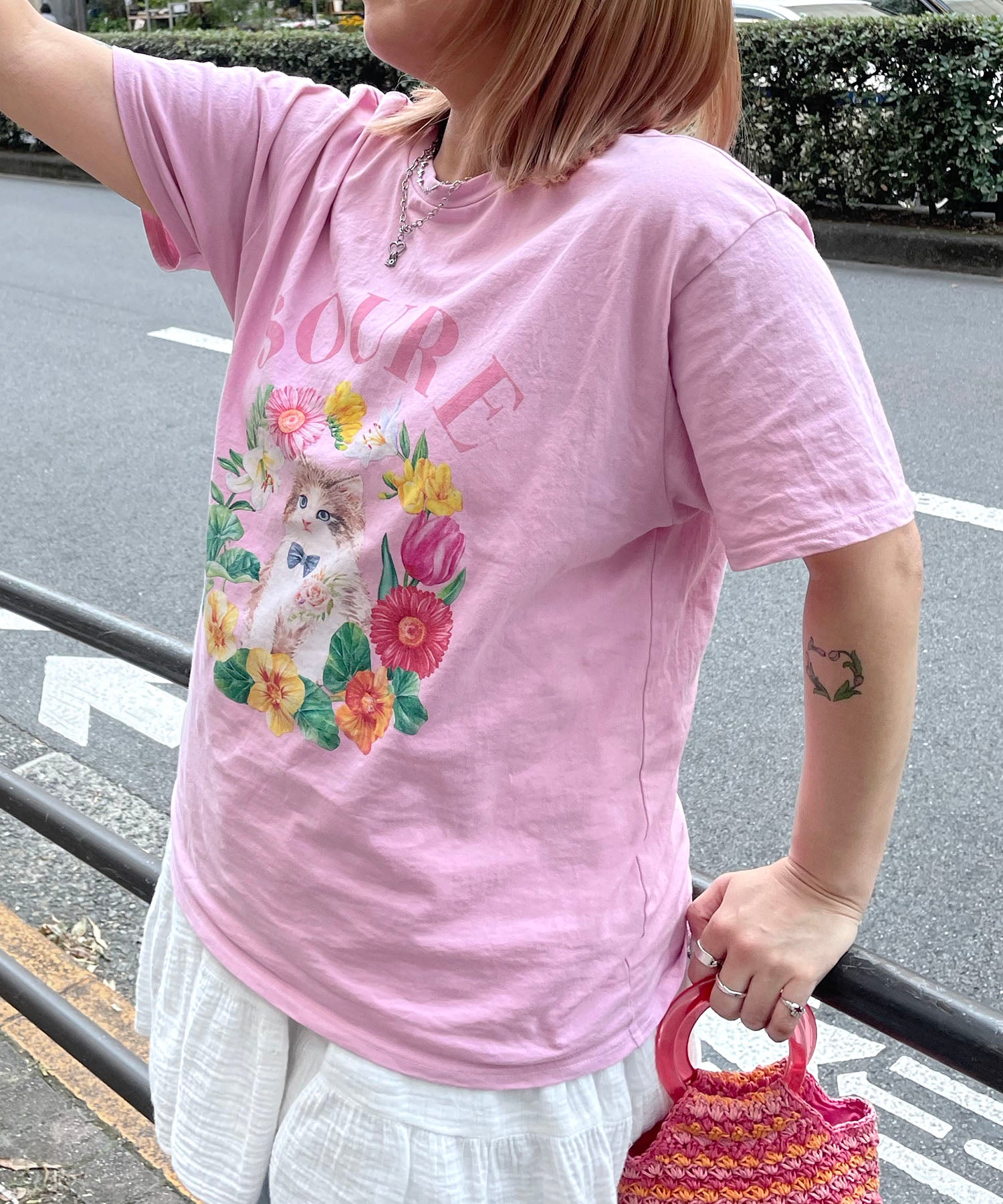 25SS 【Soure】キャットフラワー フロントプリント 半袖Tシャツ