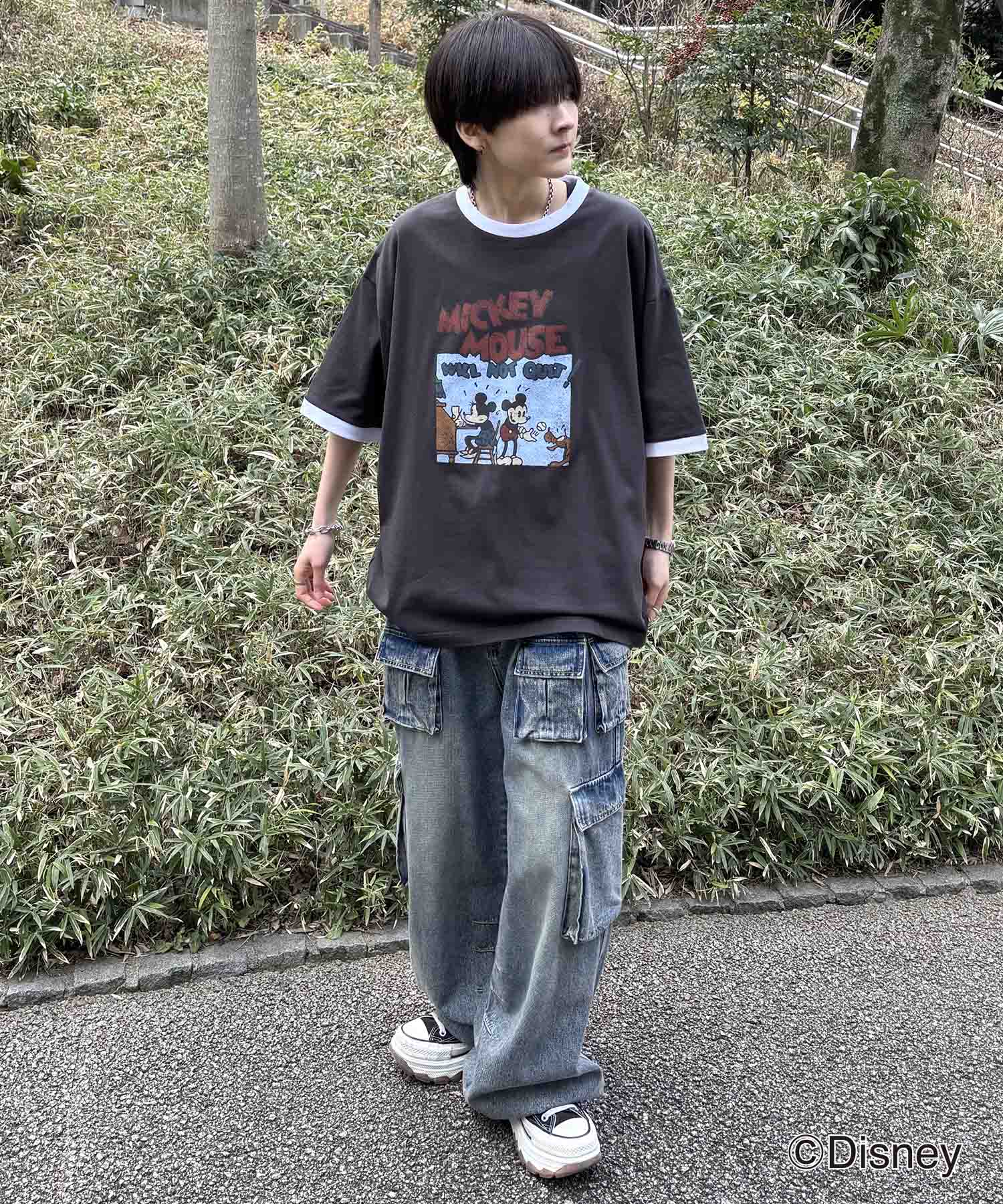 25SS Disney ヴィンテージライクプリント ミッキー リンガー半袖Tシャツ