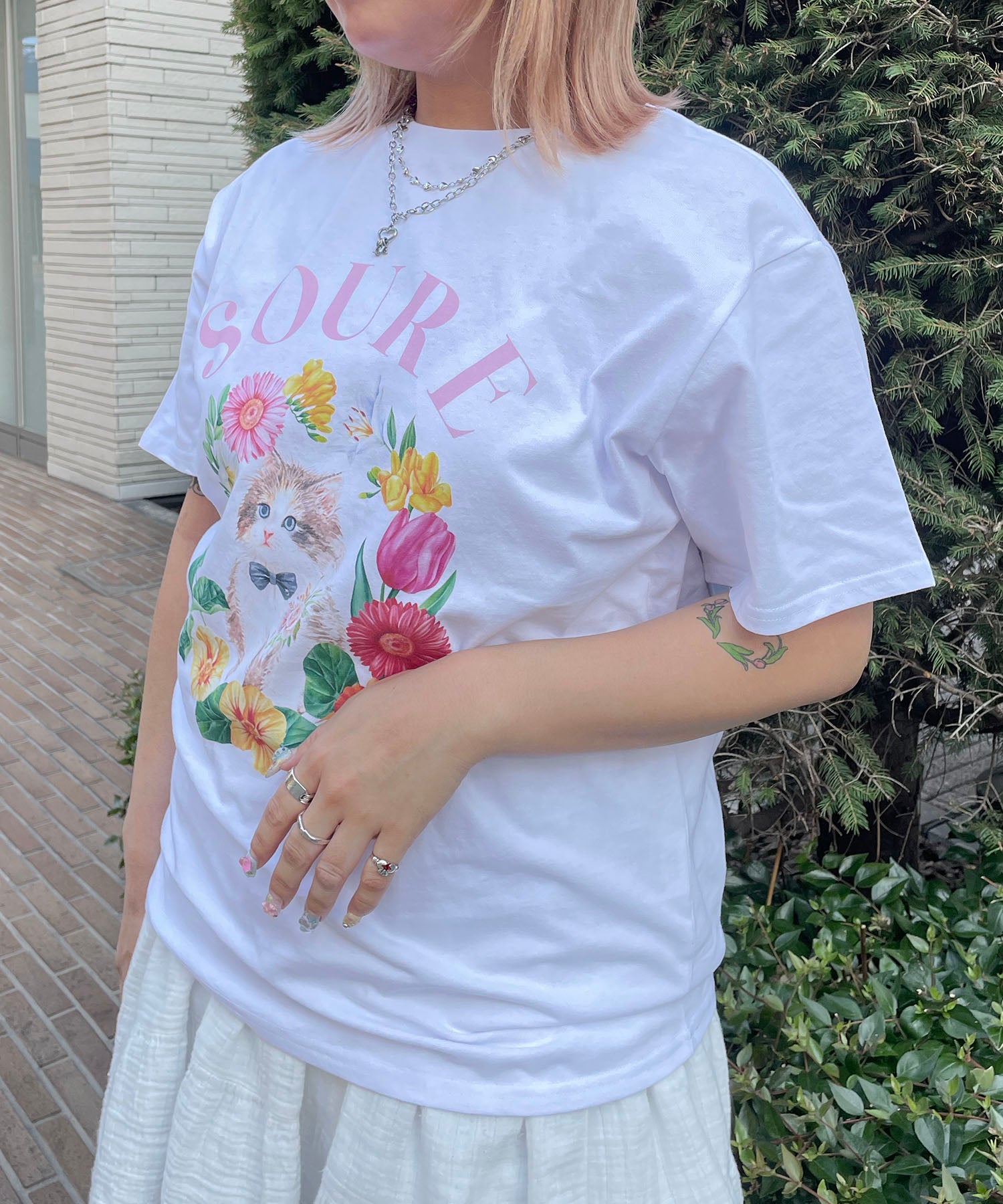 25SS 【Soure】キャットフラワー フロントプリント 半袖Tシャツ