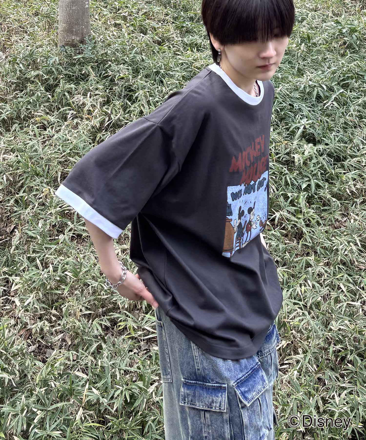 25SS Disney ヴィンテージライクプリント ミッキー リンガー半袖Tシャツ