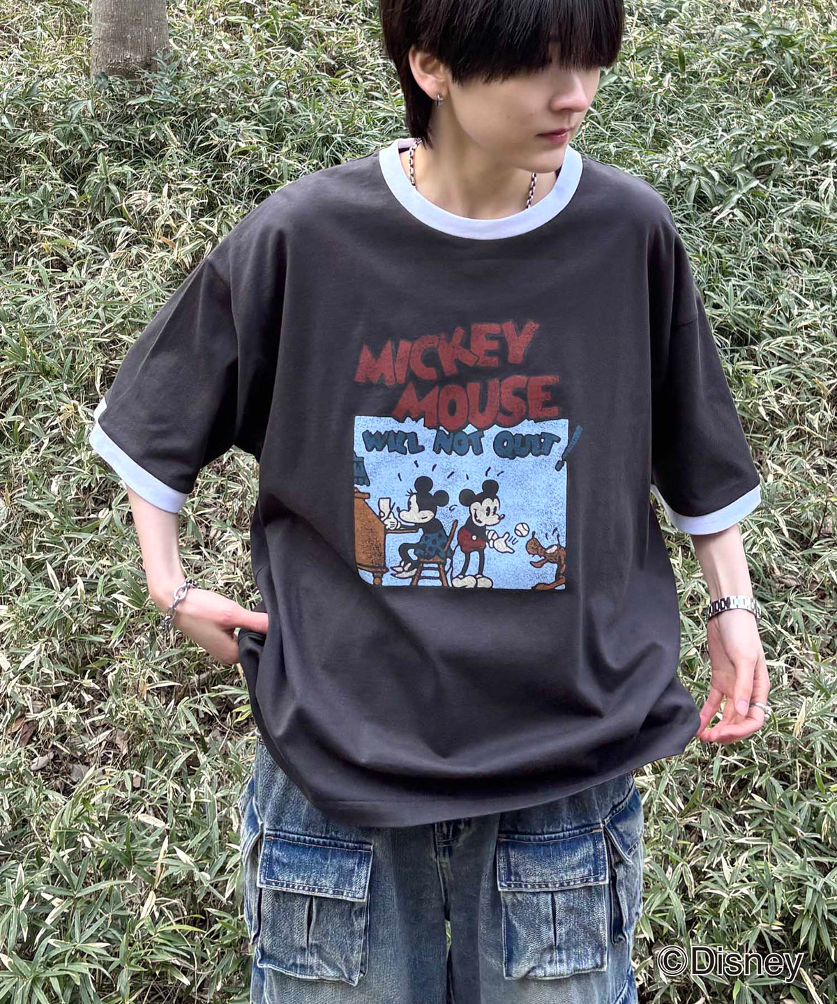 25SS Disney ヴィンテージライクプリント ミッキー リンガー半袖Tシャツ