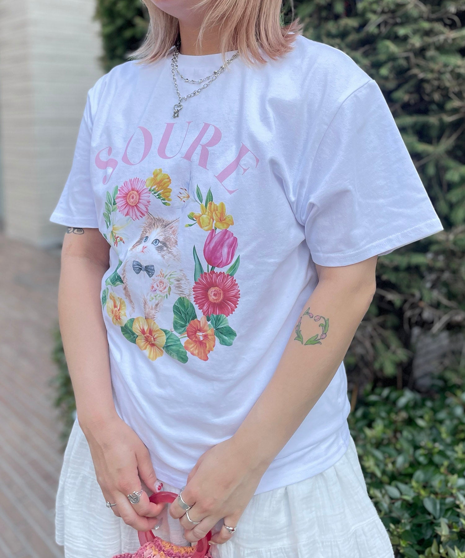 25SS 【Soure】キャットフラワー フロントプリント 半袖Tシャツ