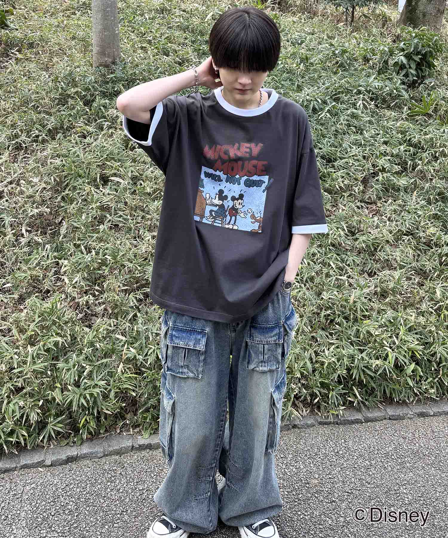 25SS Disney ヴィンテージライクプリント ミッキー リンガー半袖Tシャツ