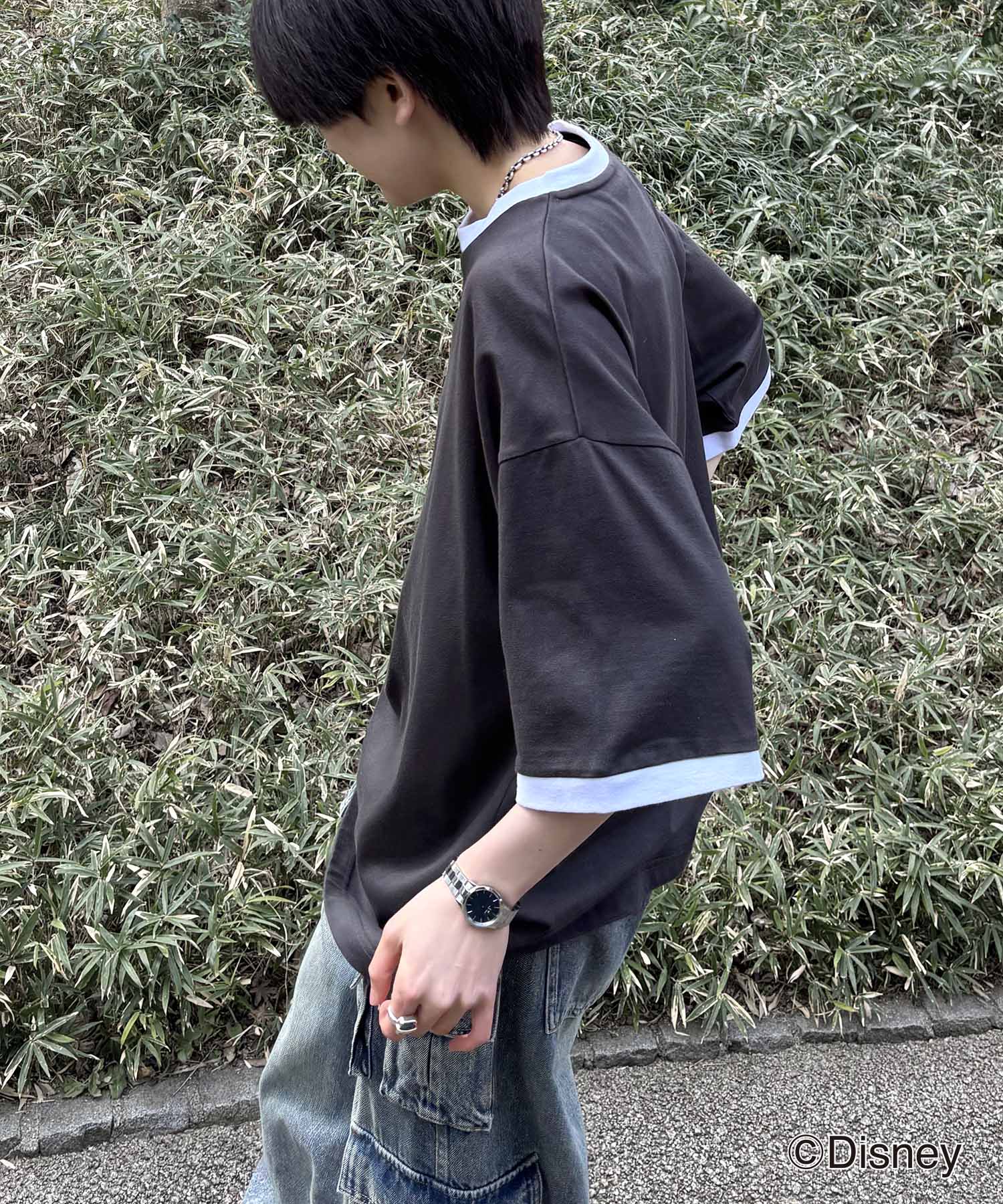 25SS Disney ヴィンテージライクプリント ミッキー リンガー半袖Tシャツ