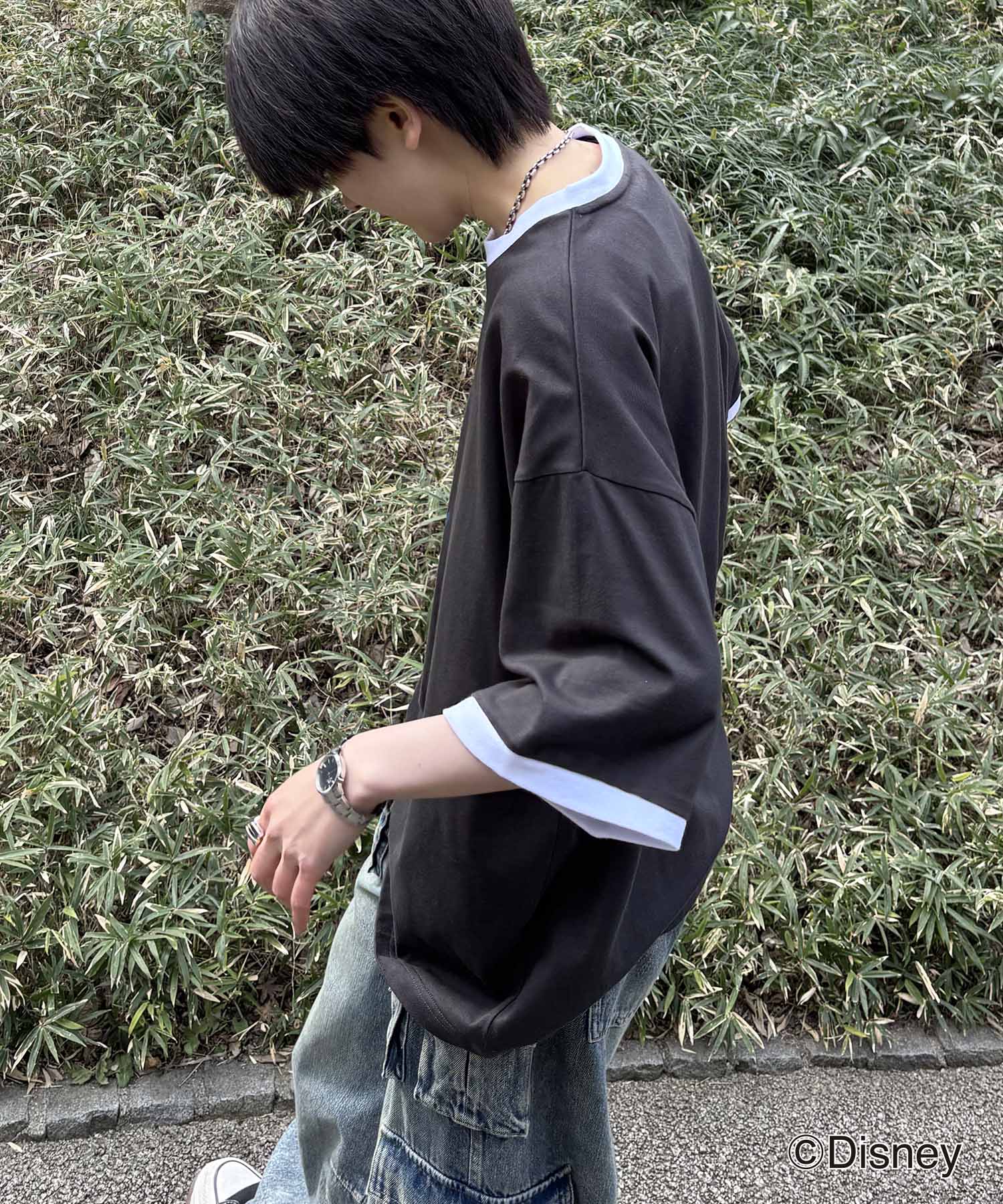 25SS Disney ヴィンテージライクプリント ミッキー リンガー半袖Tシャツ