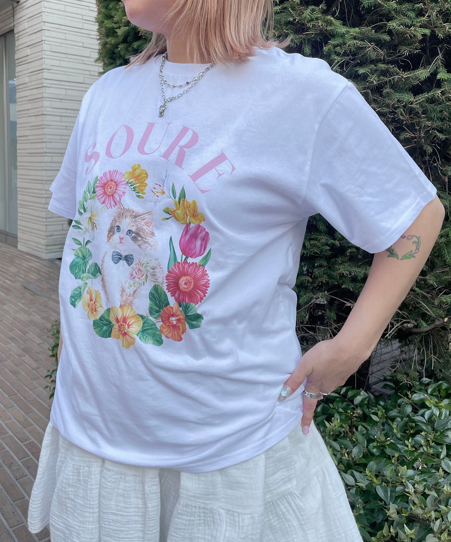 25SS 【Soure】キャットフラワー フロントプリント 半袖Tシャツ