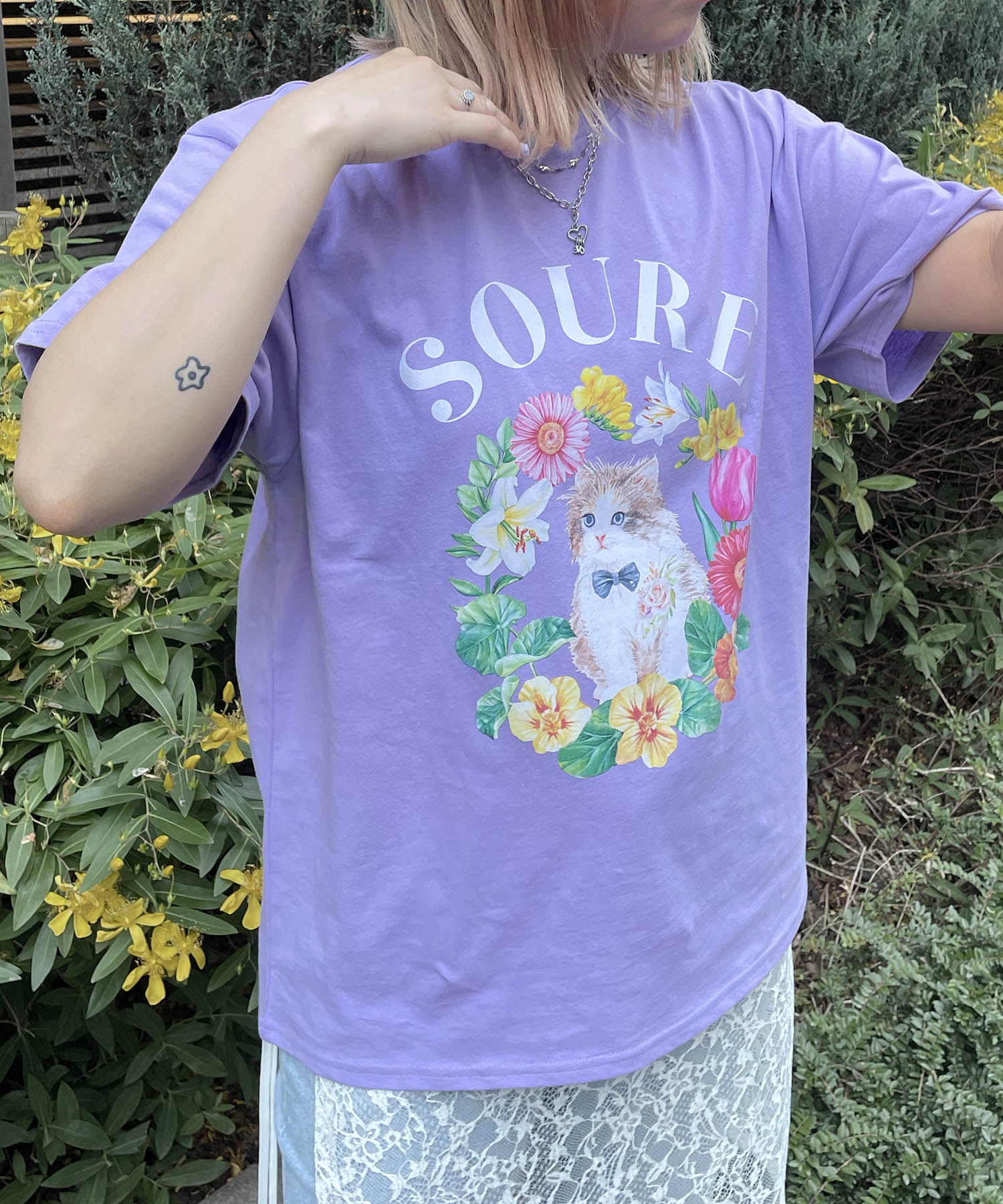25SS 【Soure】キャットフラワー フロントプリント 半袖Tシャツ
