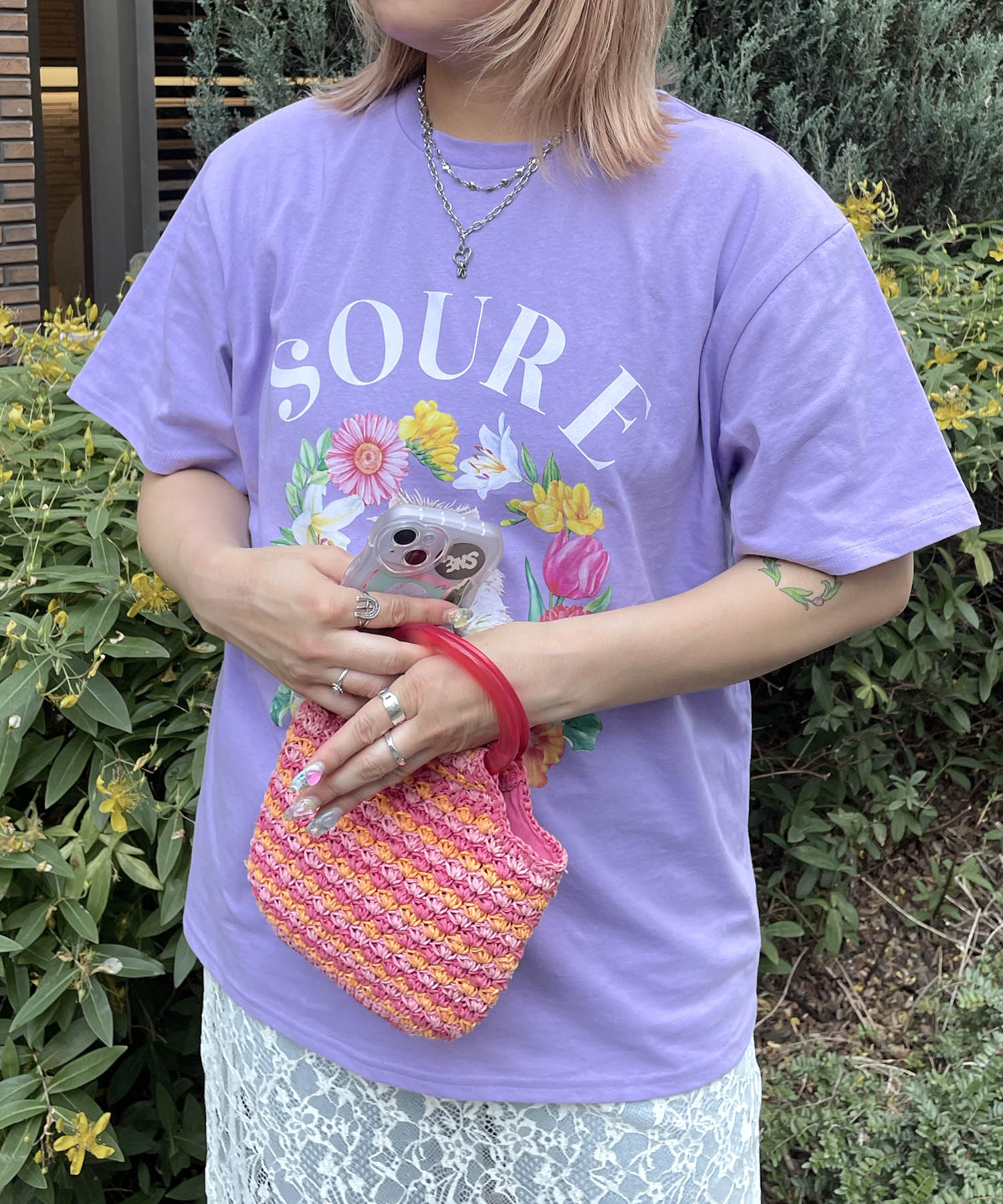 25SS 【Soure】キャットフラワー フロントプリント 半袖Tシャツ