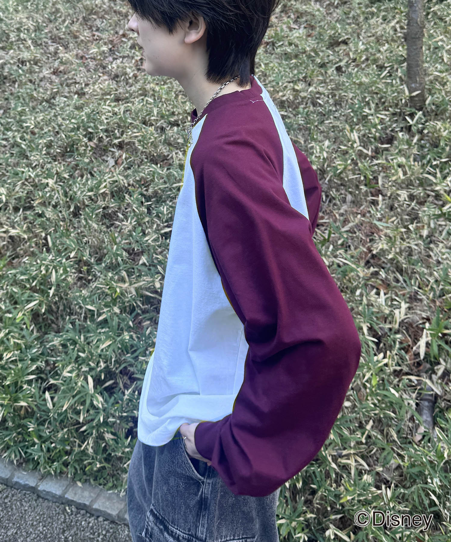 25SS Disney Mickey / ミッキー ヴィンテージライク レトログラフィック 古着風クラックプリント ビッグシルエット ラグランロンT