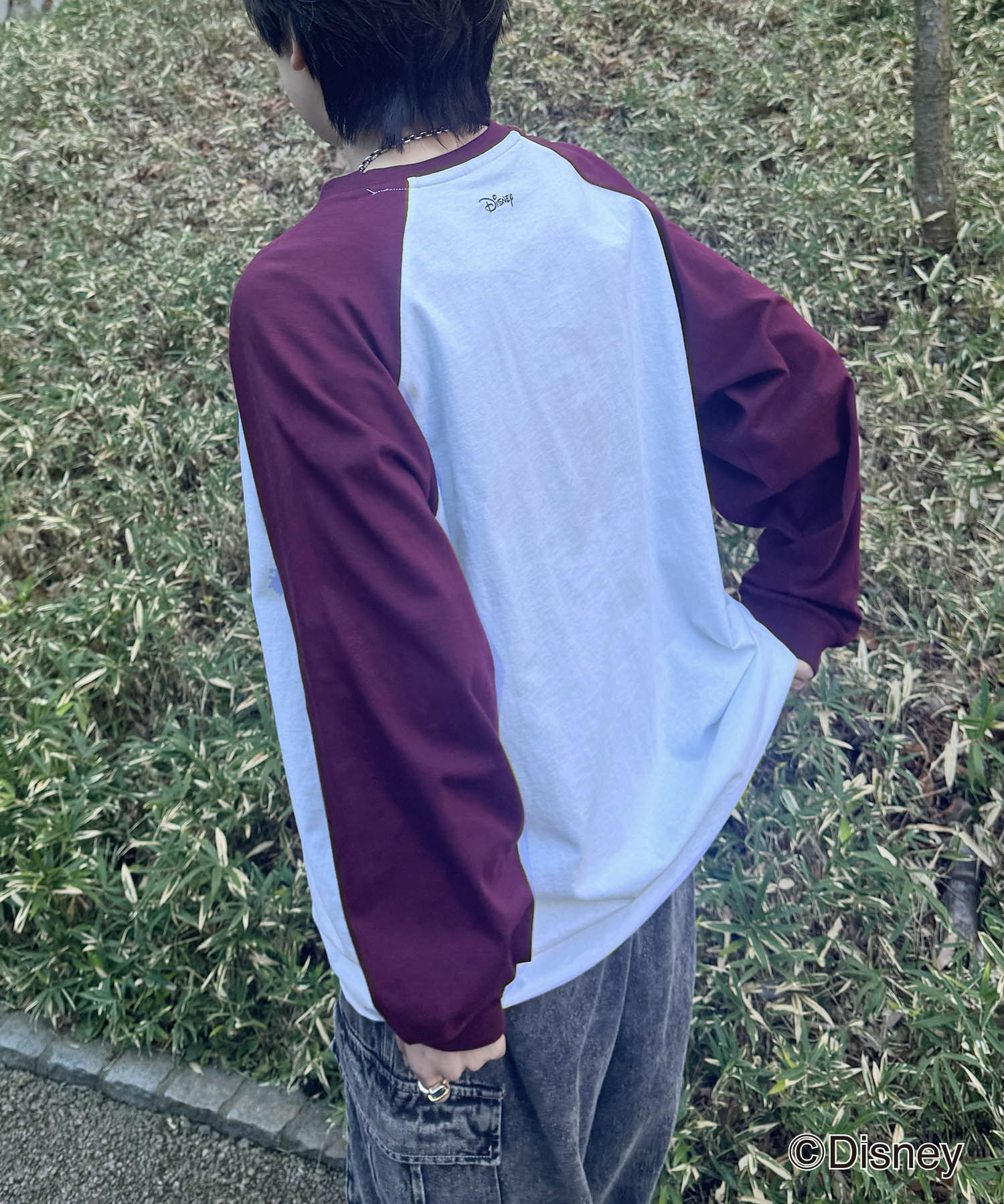 25SS Disney Mickey / ミッキー ヴィンテージライク レトログラフィック 古着風クラックプリント ビッグシルエット ラグランロンT