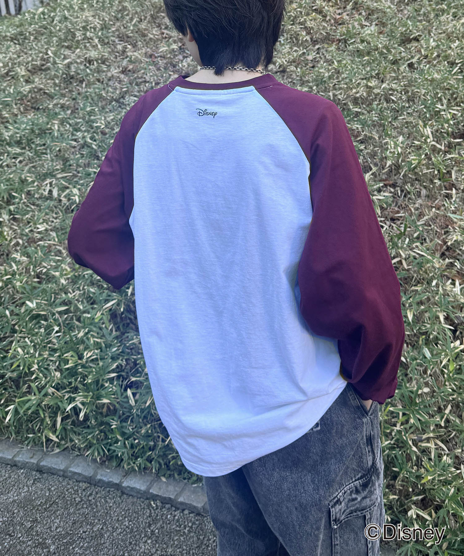 25SS Disney Mickey / ミッキー ヴィンテージライク レトログラフィック 古着風クラックプリント ビッグシルエット ラグランロンT
