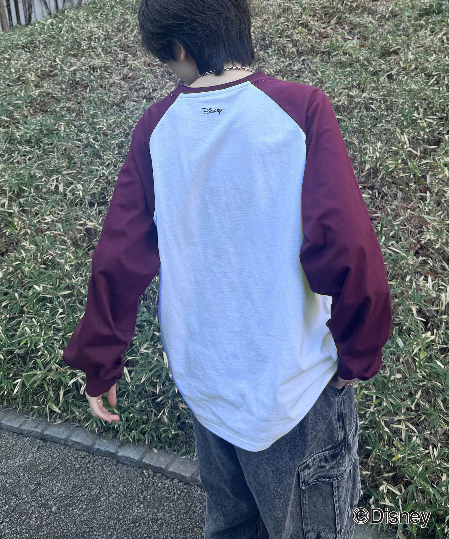 25SS Disney Mickey / ミッキー ヴィンテージライク レトログラフィック 古着風クラックプリント ビッグシルエット ラグランロンT