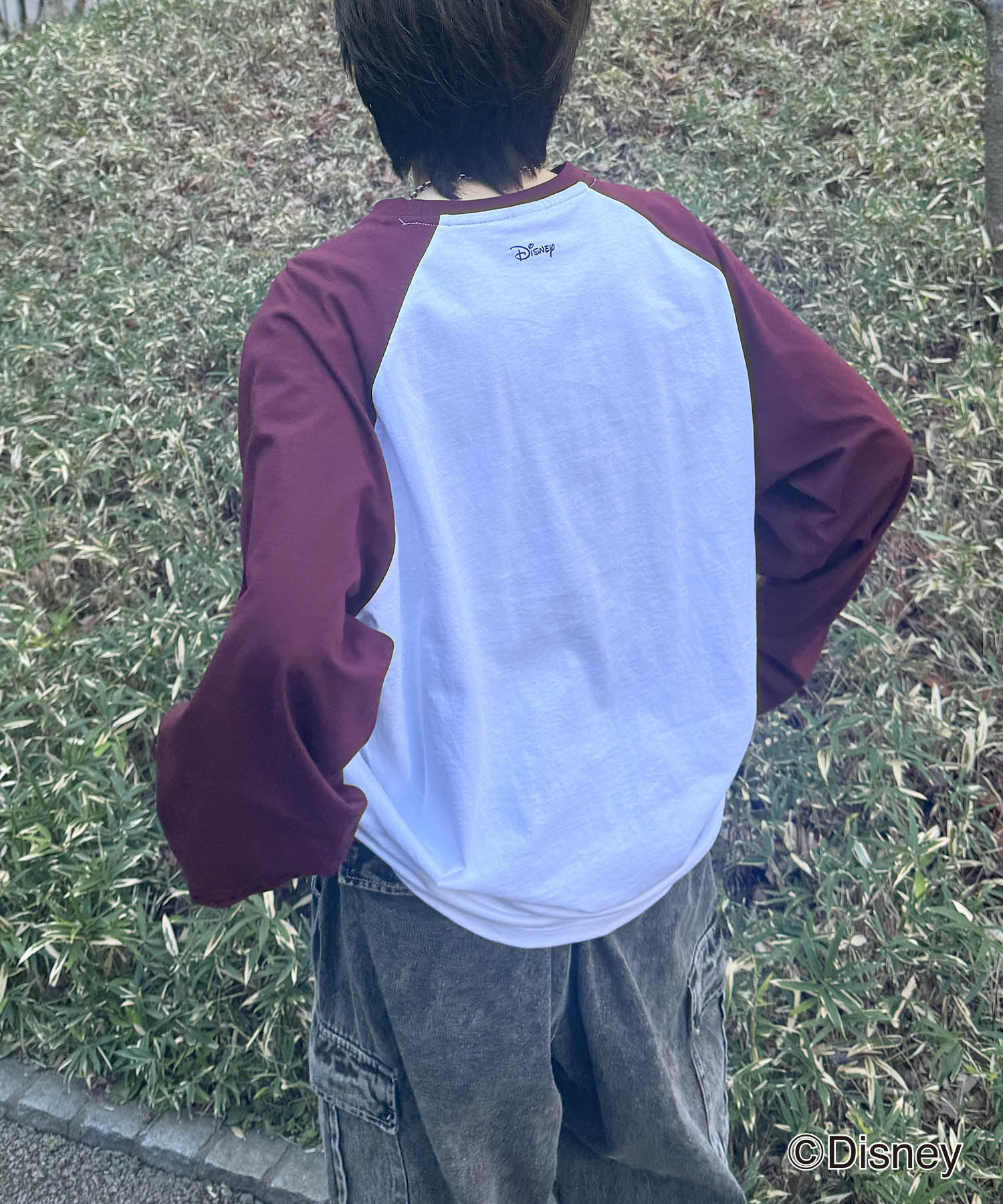 25SS Disney Mickey / ミッキー ヴィンテージライク レトログラフィック 古着風クラックプリント ビッグシルエット ラグランロンT
