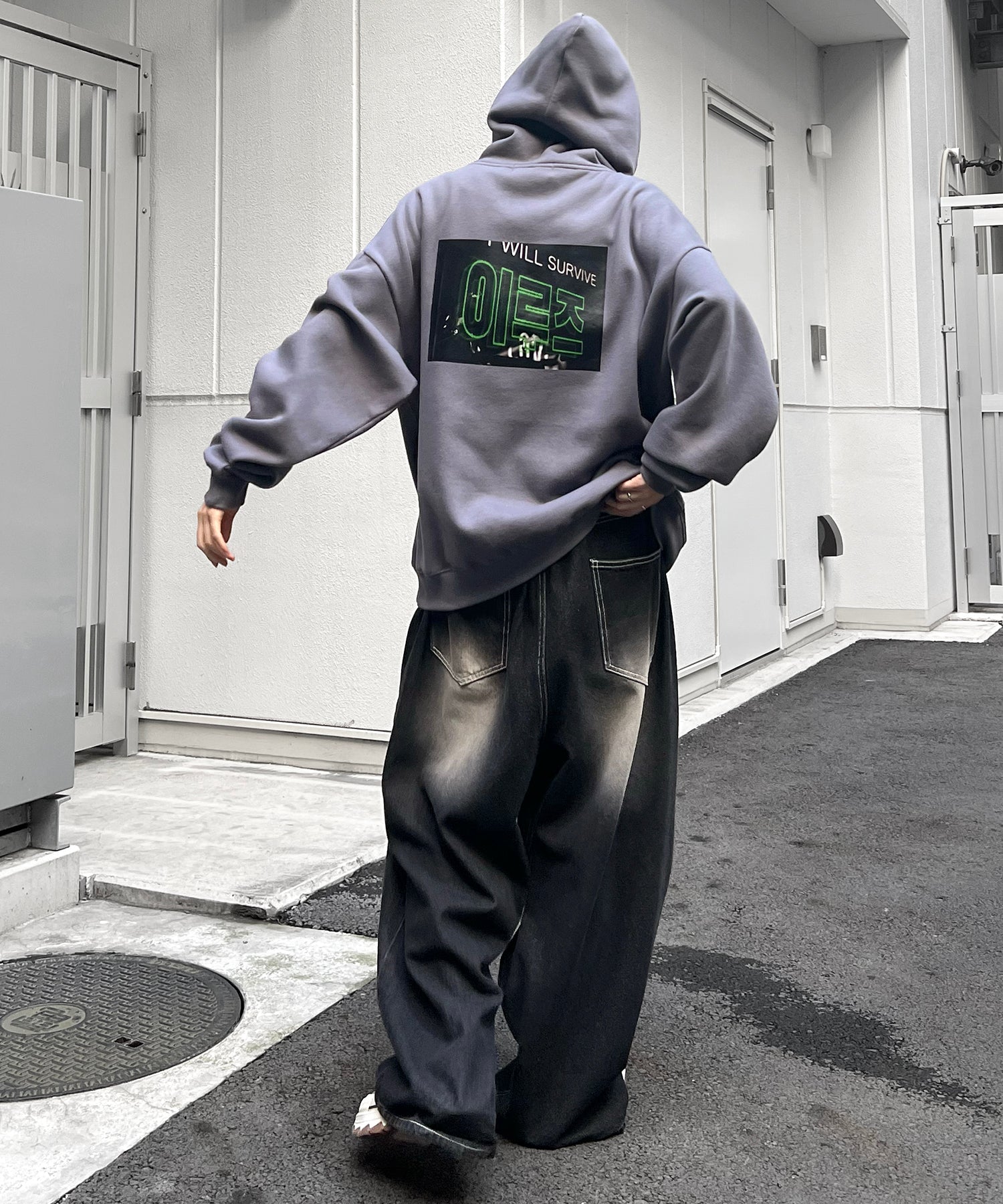 フォトプリント 韓国ストリート アソートプリントパーカー ビッグフーディー