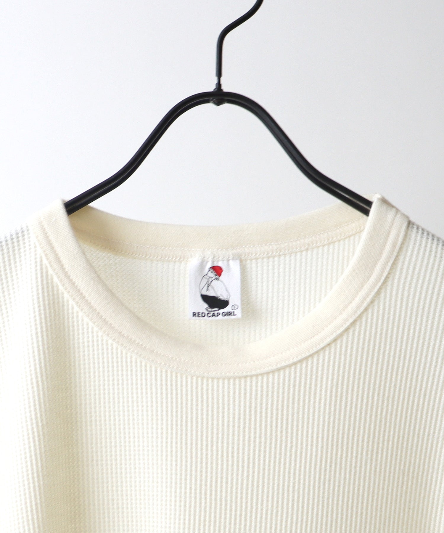 【RED CAP GIRL】25SS アウトステッチ / ワンポイント胸刺繍 ビッグシルエットワッフルロンT