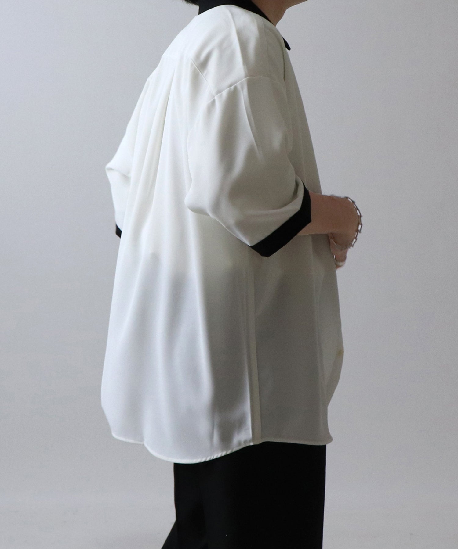 イージーケア ビッグシルエット 襟配色 クレリック半袖シャツ