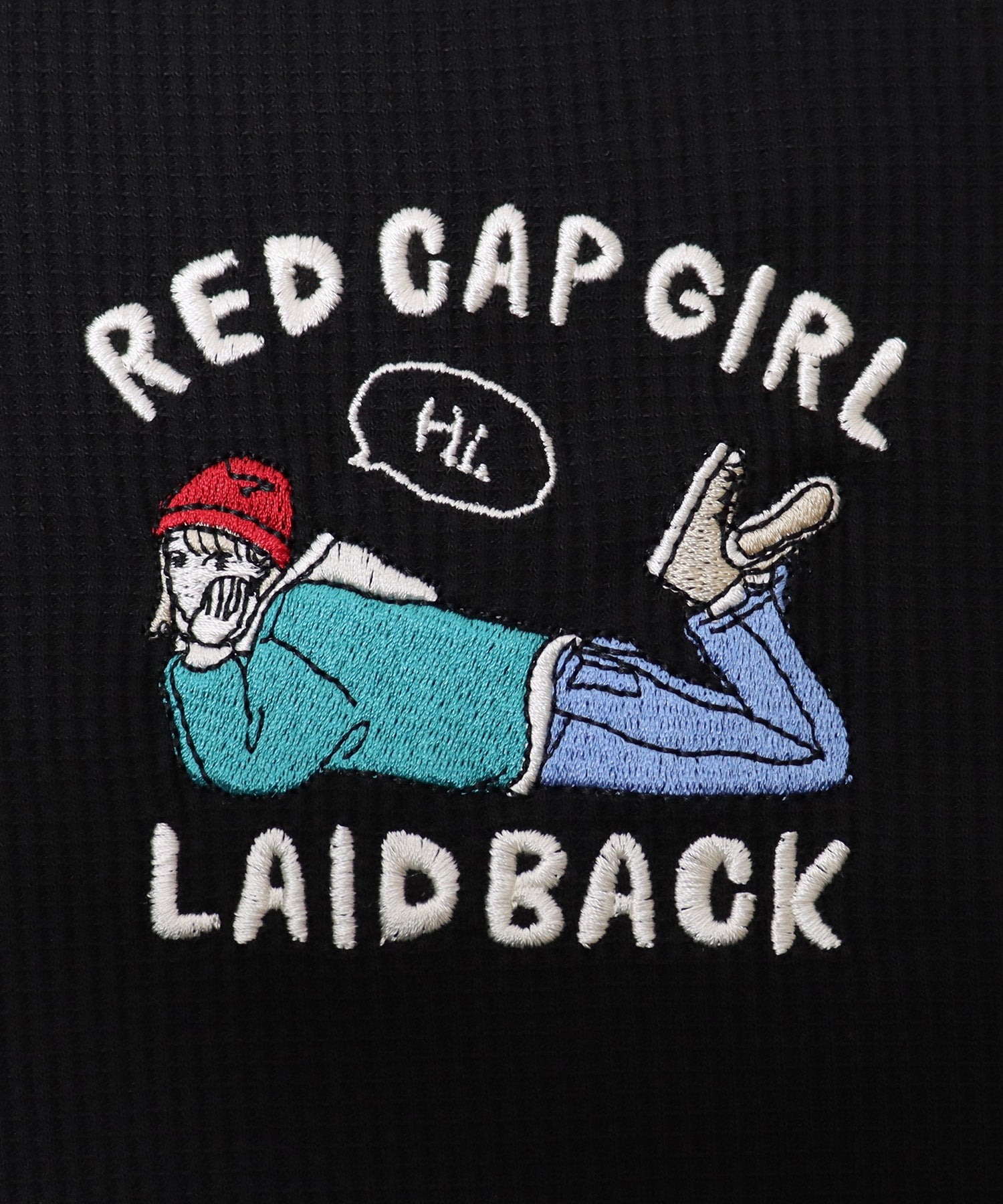 【RED CAP GIRL】25SS アウトステッチ / ワンポイント胸刺繍 ビッグシルエットワッフルロンT
