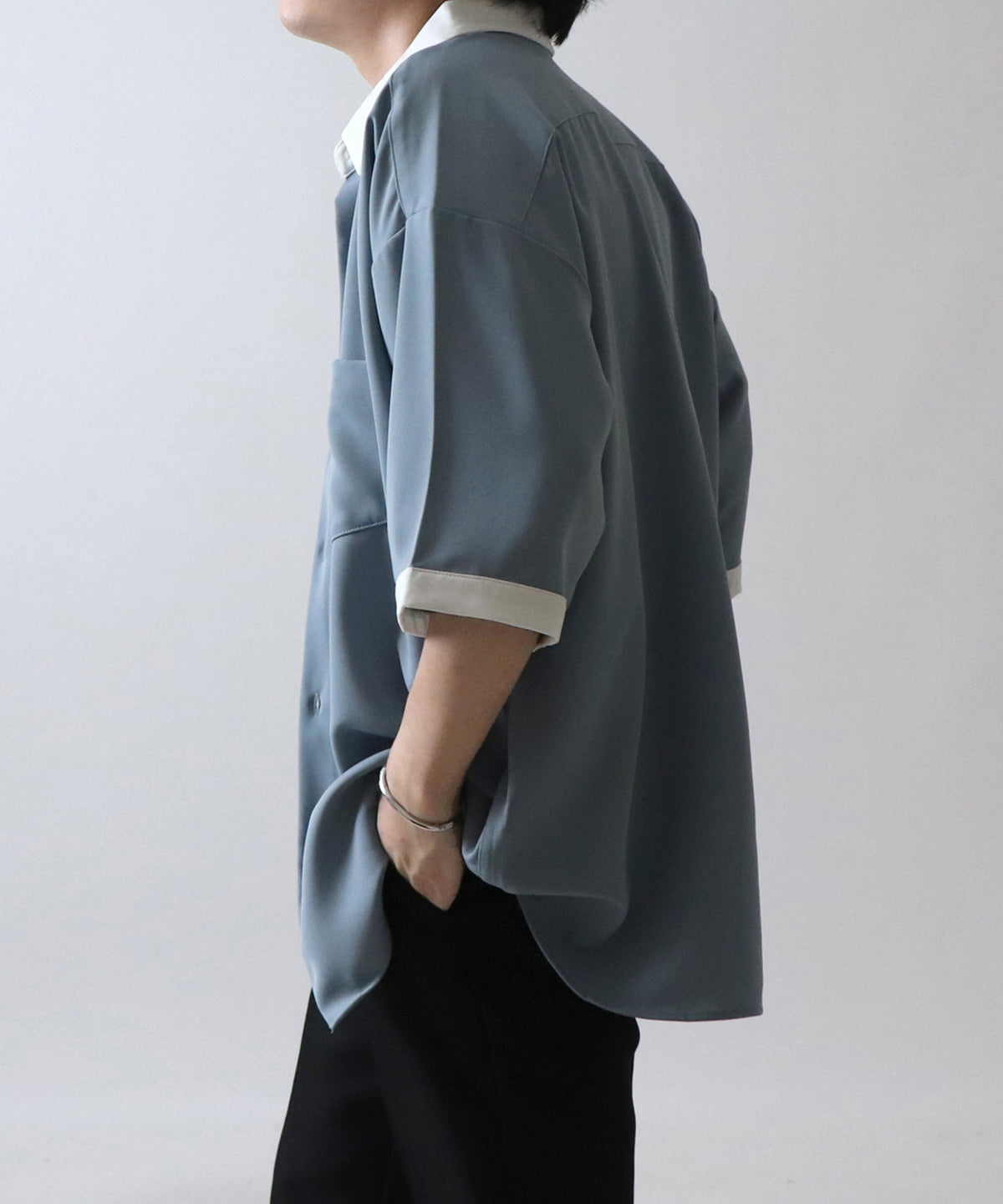 イージーケア ビッグシルエット 襟配色 クレリック半袖シャツ